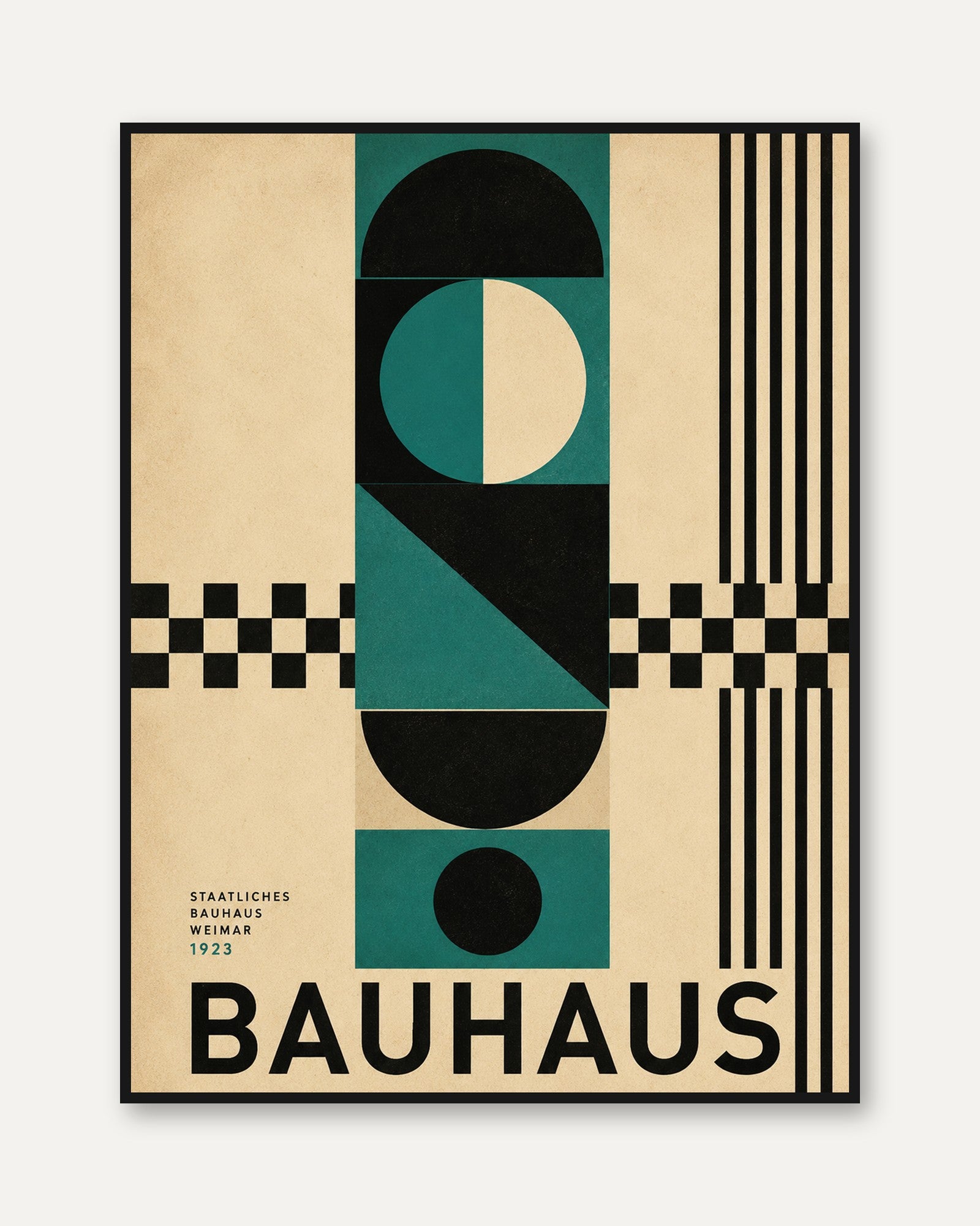 Bauhaus Geometric Art Print: Teal and Black Modernist Design - framed