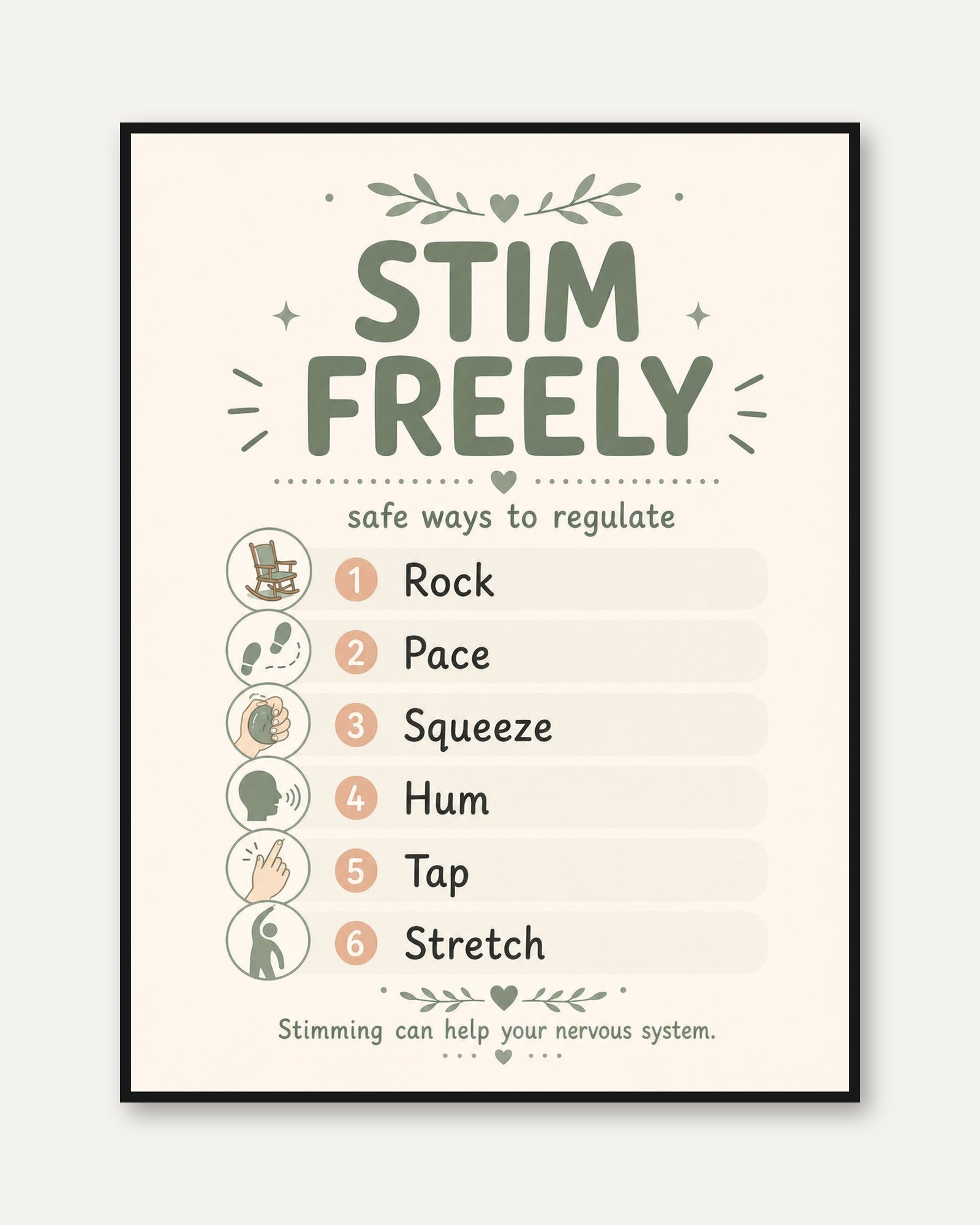 Sensory Regulation Wall Art: Neurodivergent Stimming Guide - framed