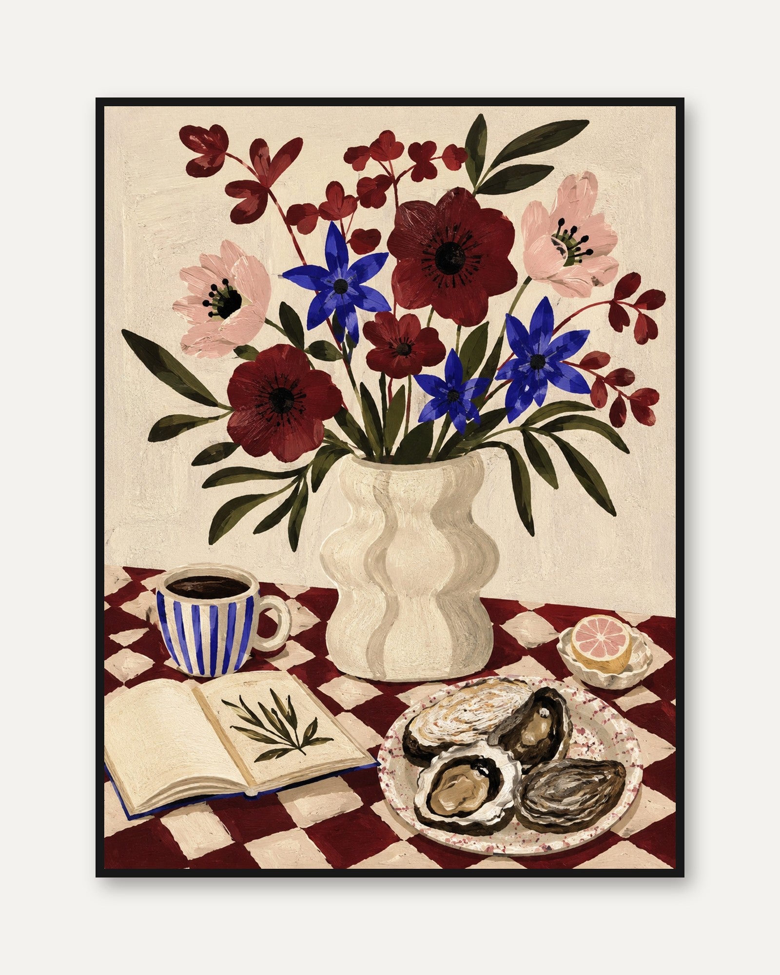 Folk Art Floral Still Life Print – Vintage Vase - framed
