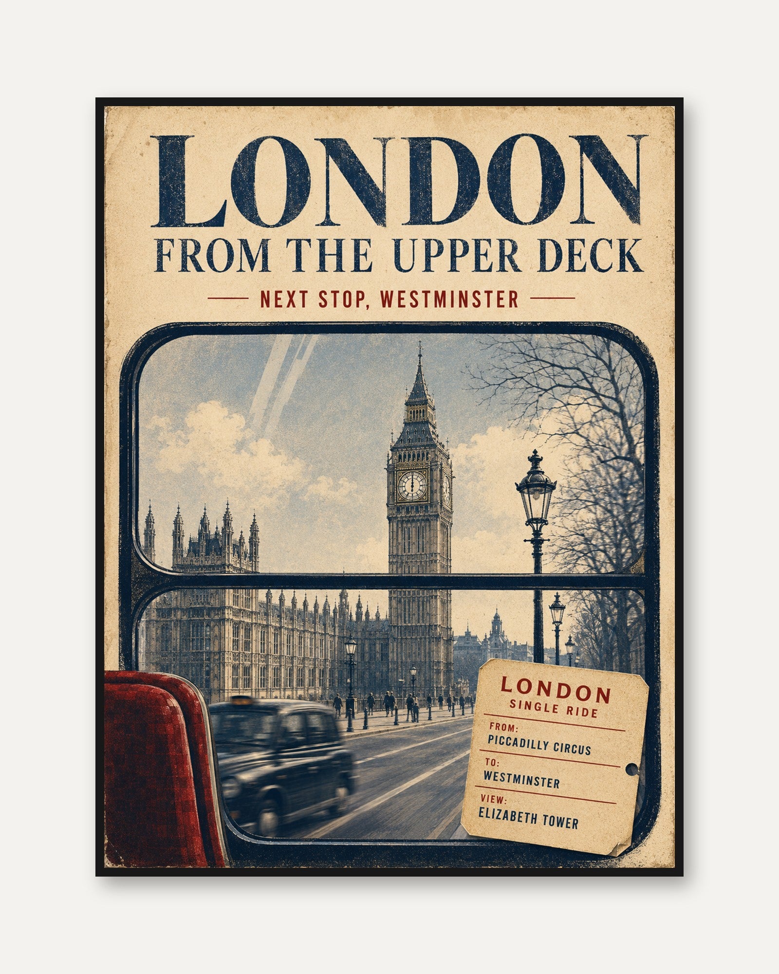 London Travel Poster – Vintage Bus Art - framed