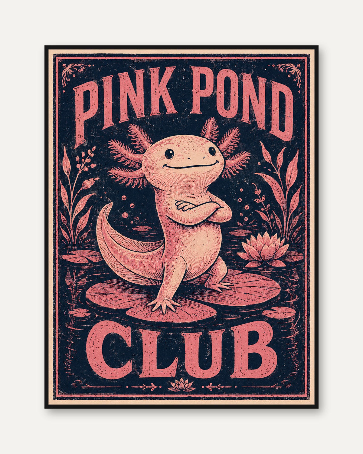 Axolotl Vintage Poster - framed
