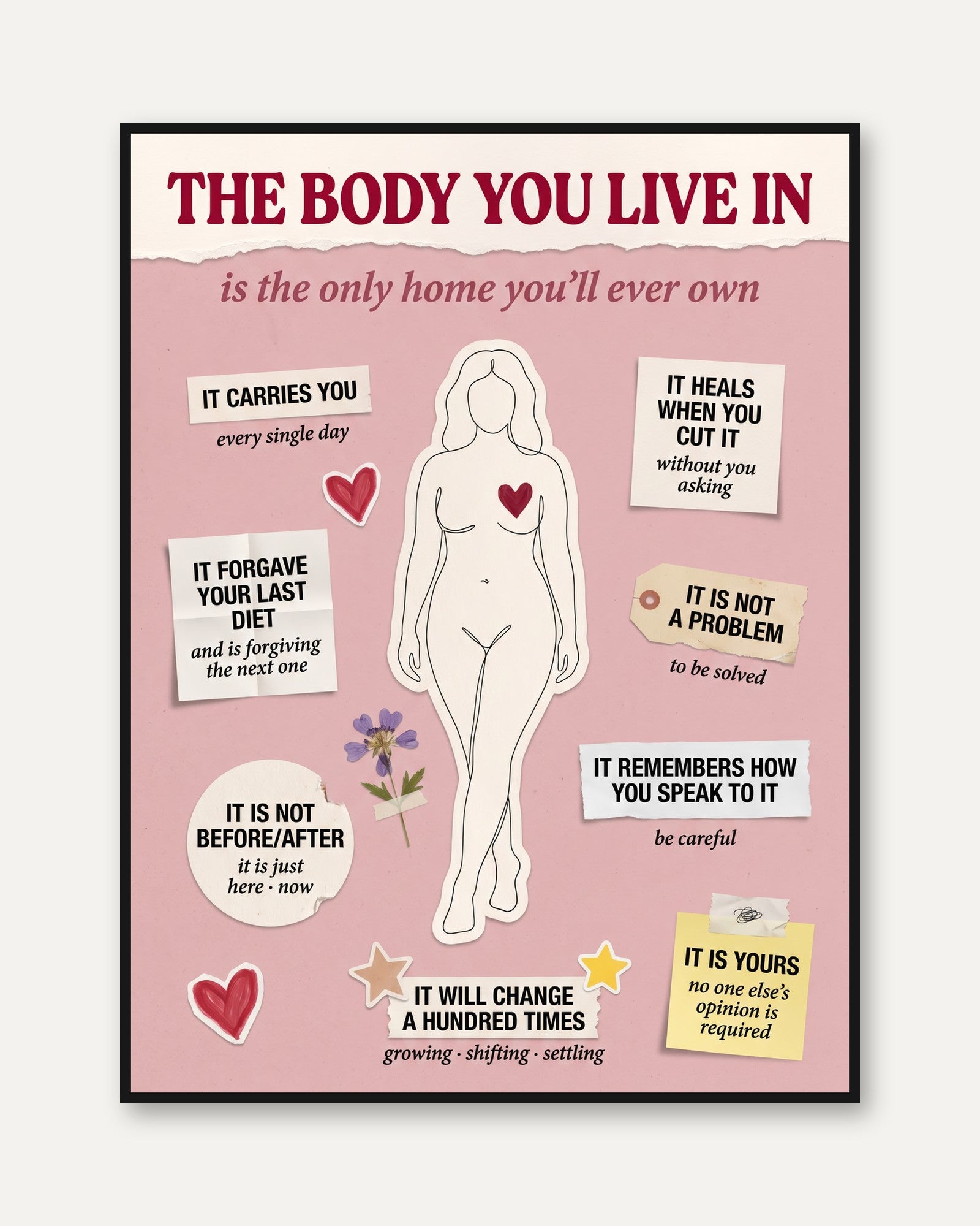 Body Positivity Art Print: Feminist Self Love - framed