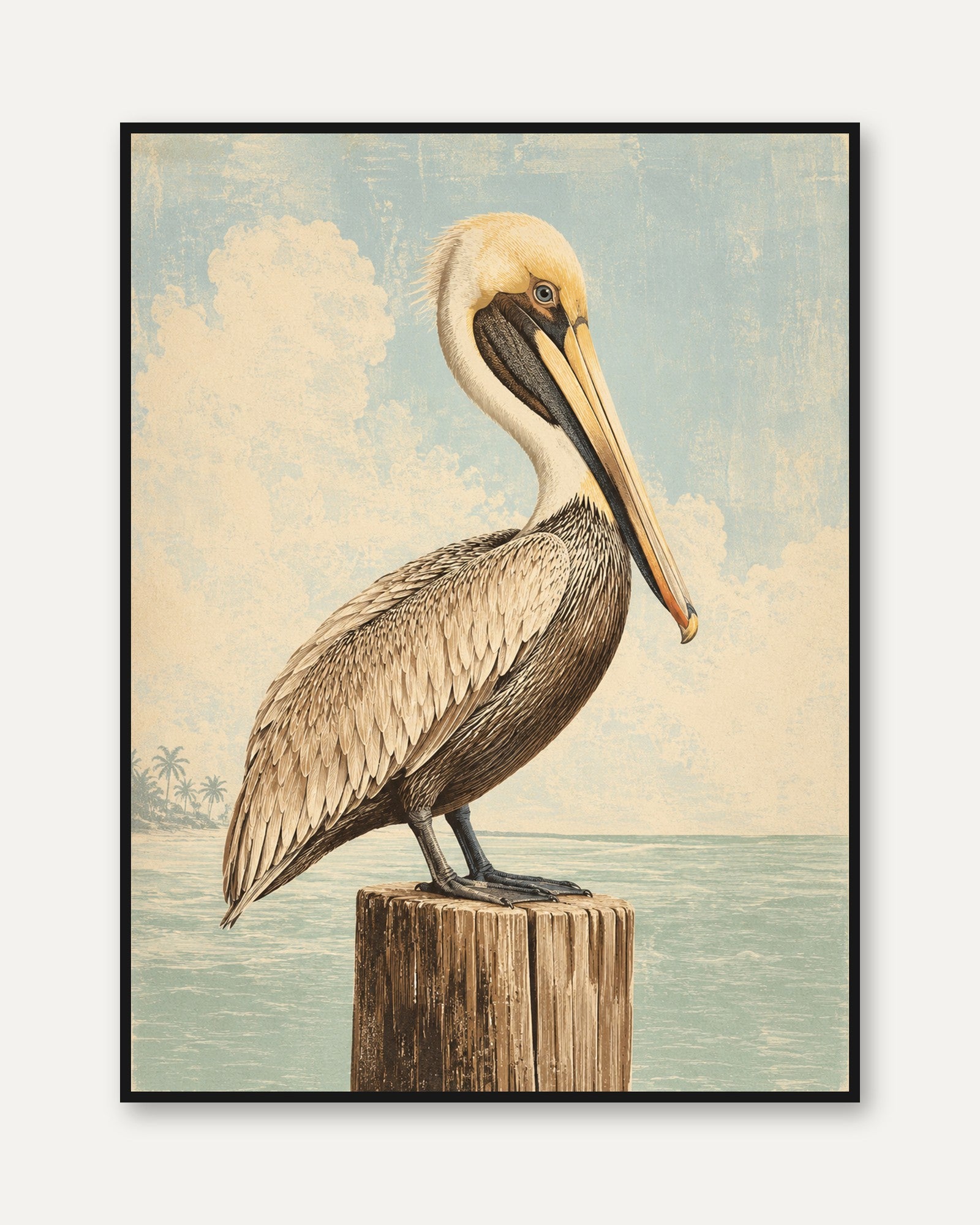 Pelican Wall Art – Coastal Bird Print - framed