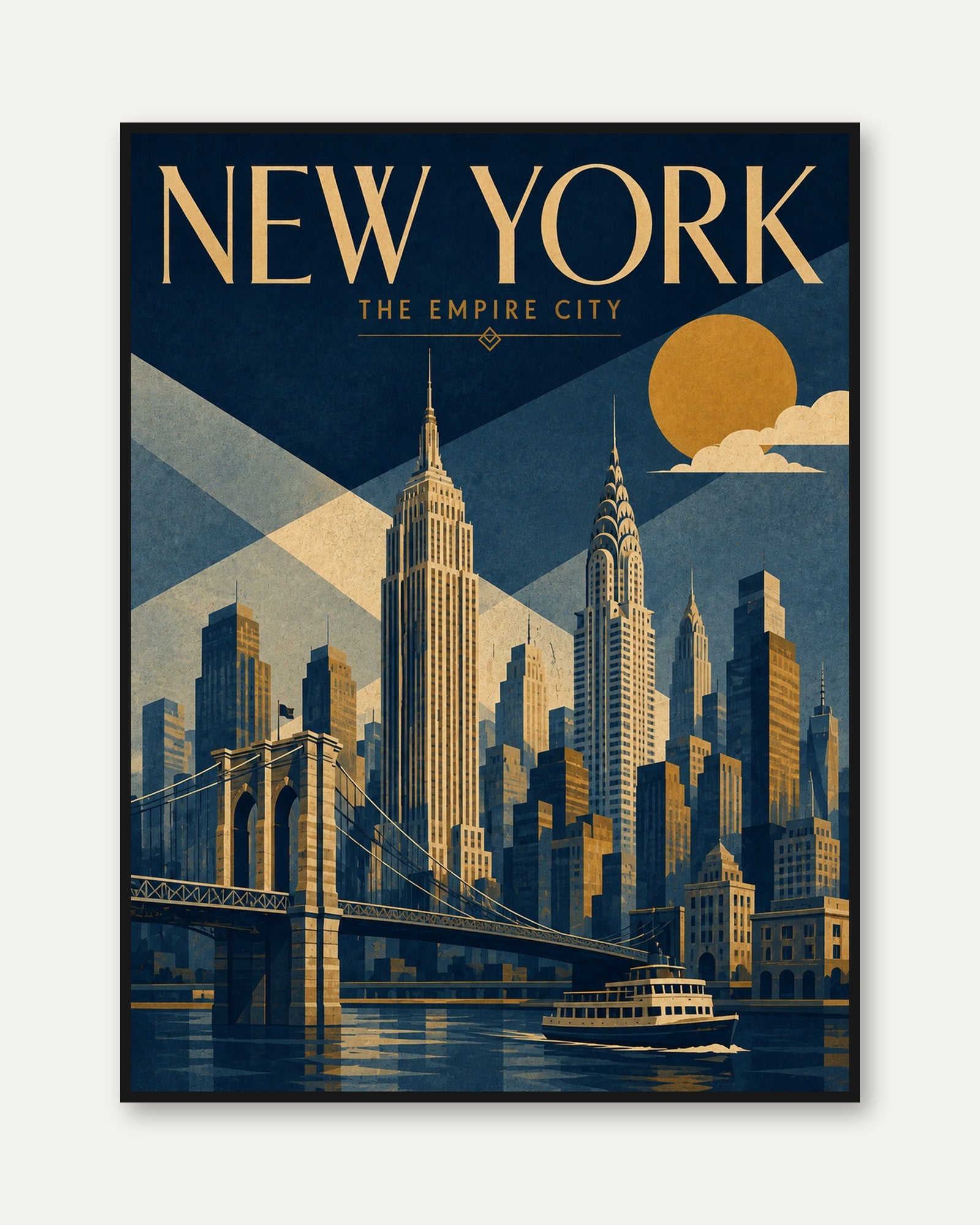 New York Travel Poster – Art Deco City Print - framed