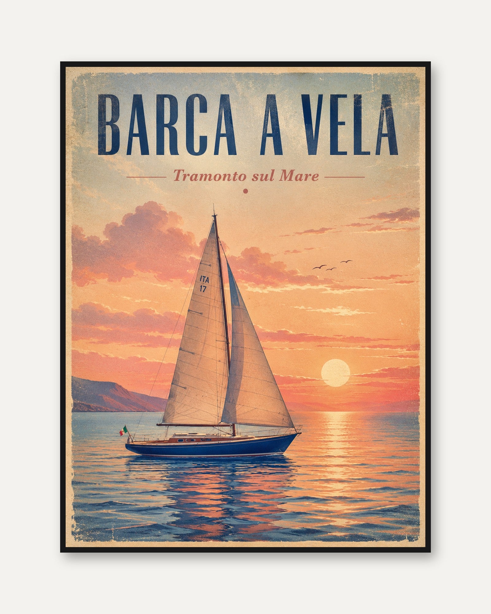 Italian Sailing Poster: Vintage Sunset Coastal Art Print - framed