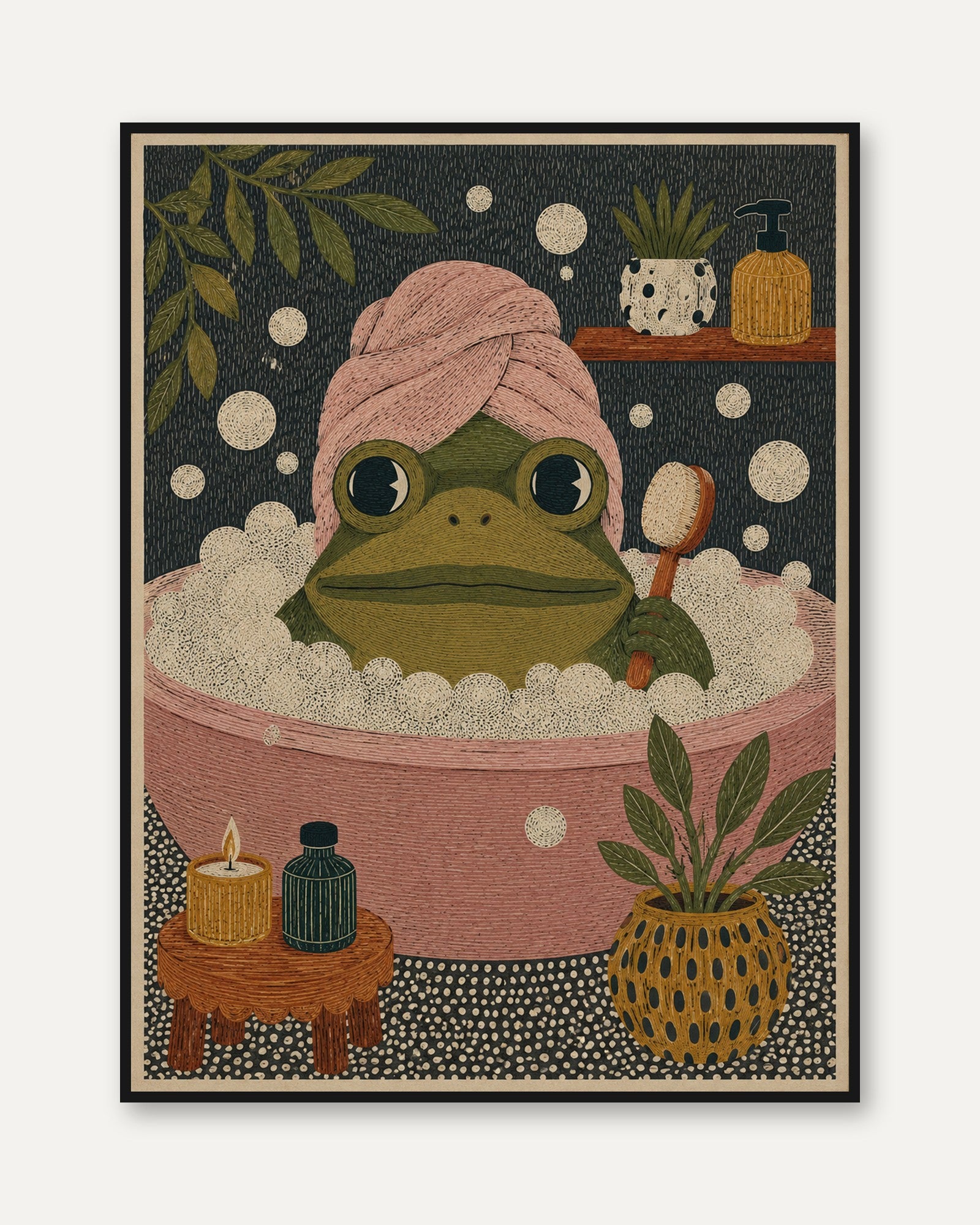 Frog Bathroom Wall Art – Spa Day Print - framed