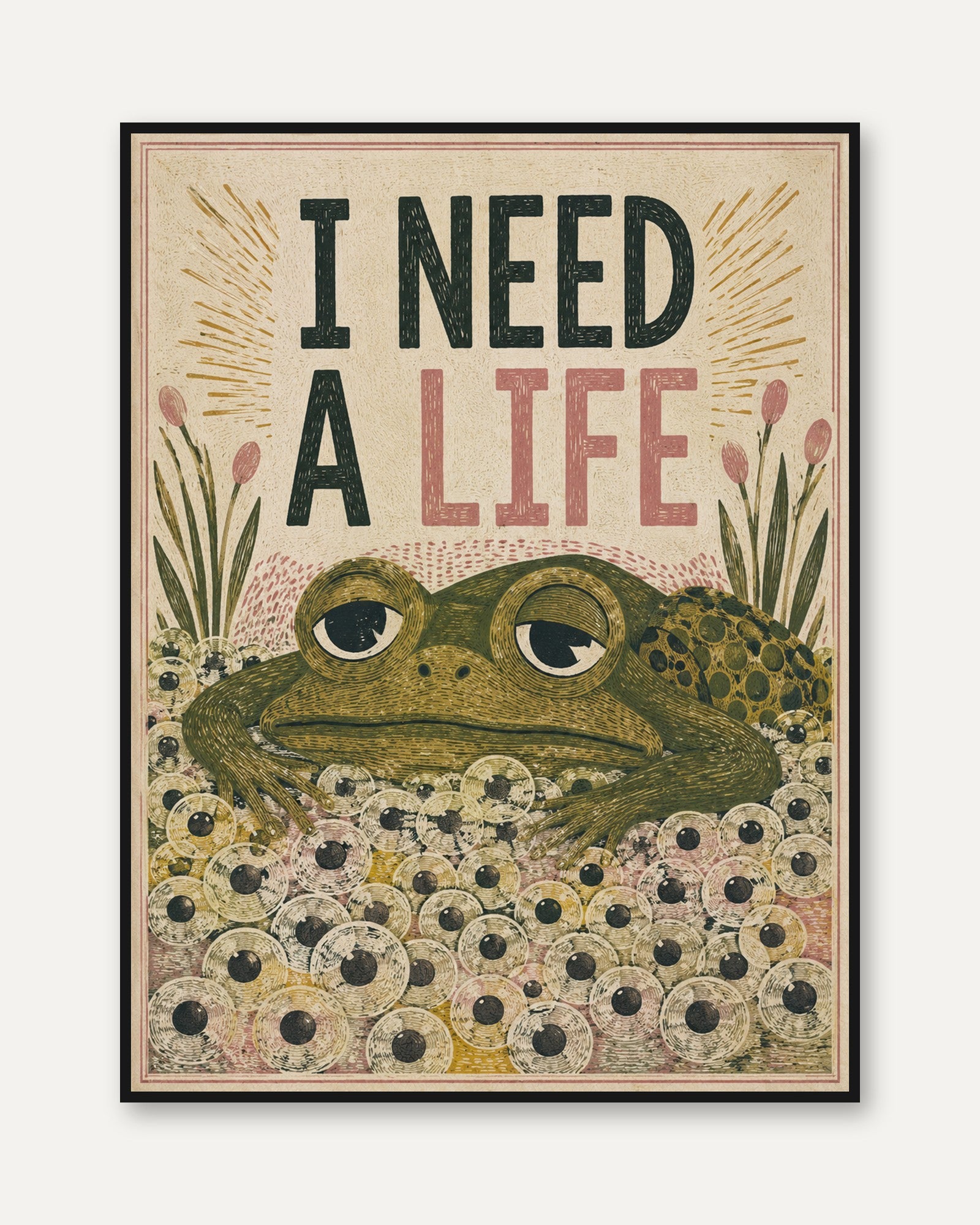 Funny Frog Wall Art – Humorous Toad Print - framed