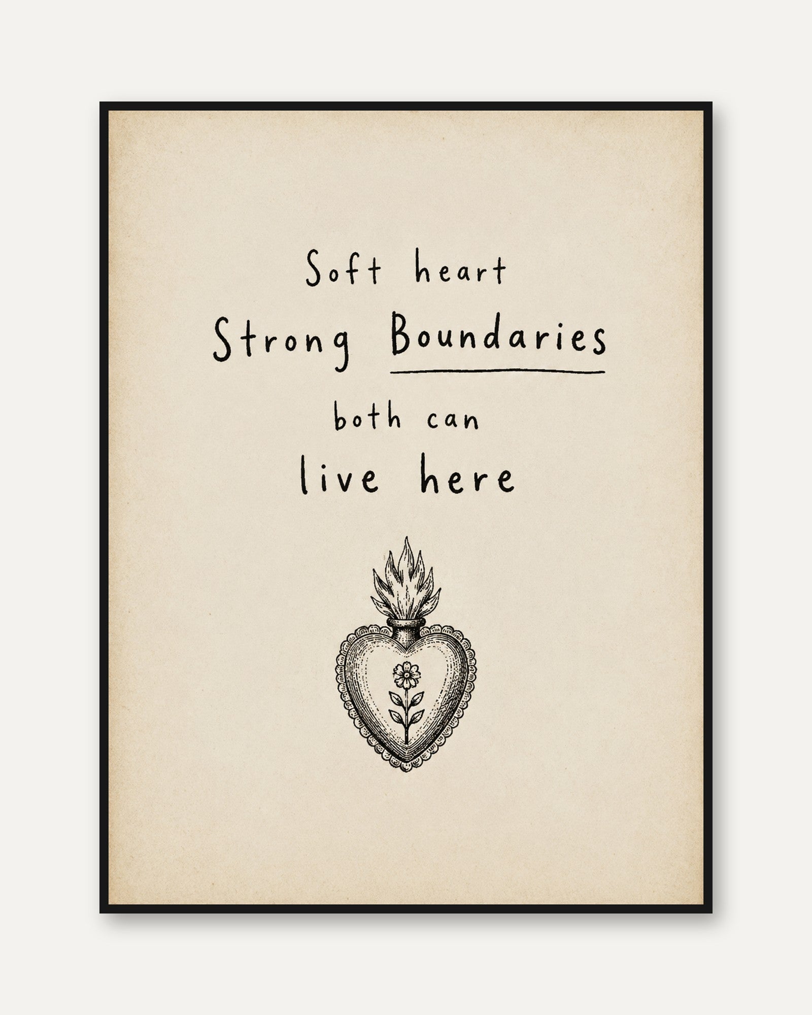 Sacred Heart Illustration Print: Inspirational Quote Wall Art - framed