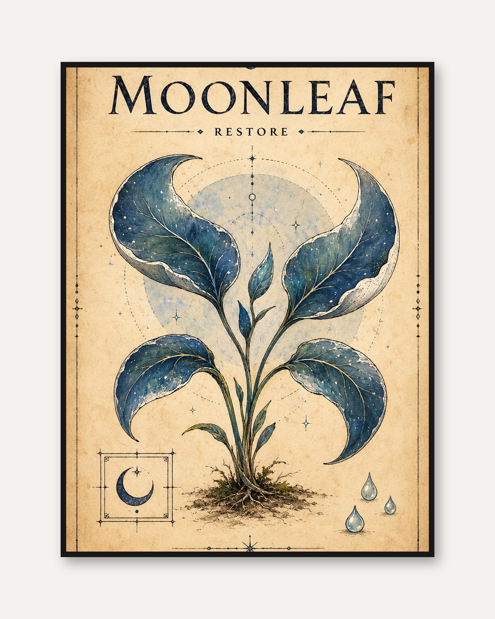 Botanical Moon Wall Art – Mystical Plant Print - framed
