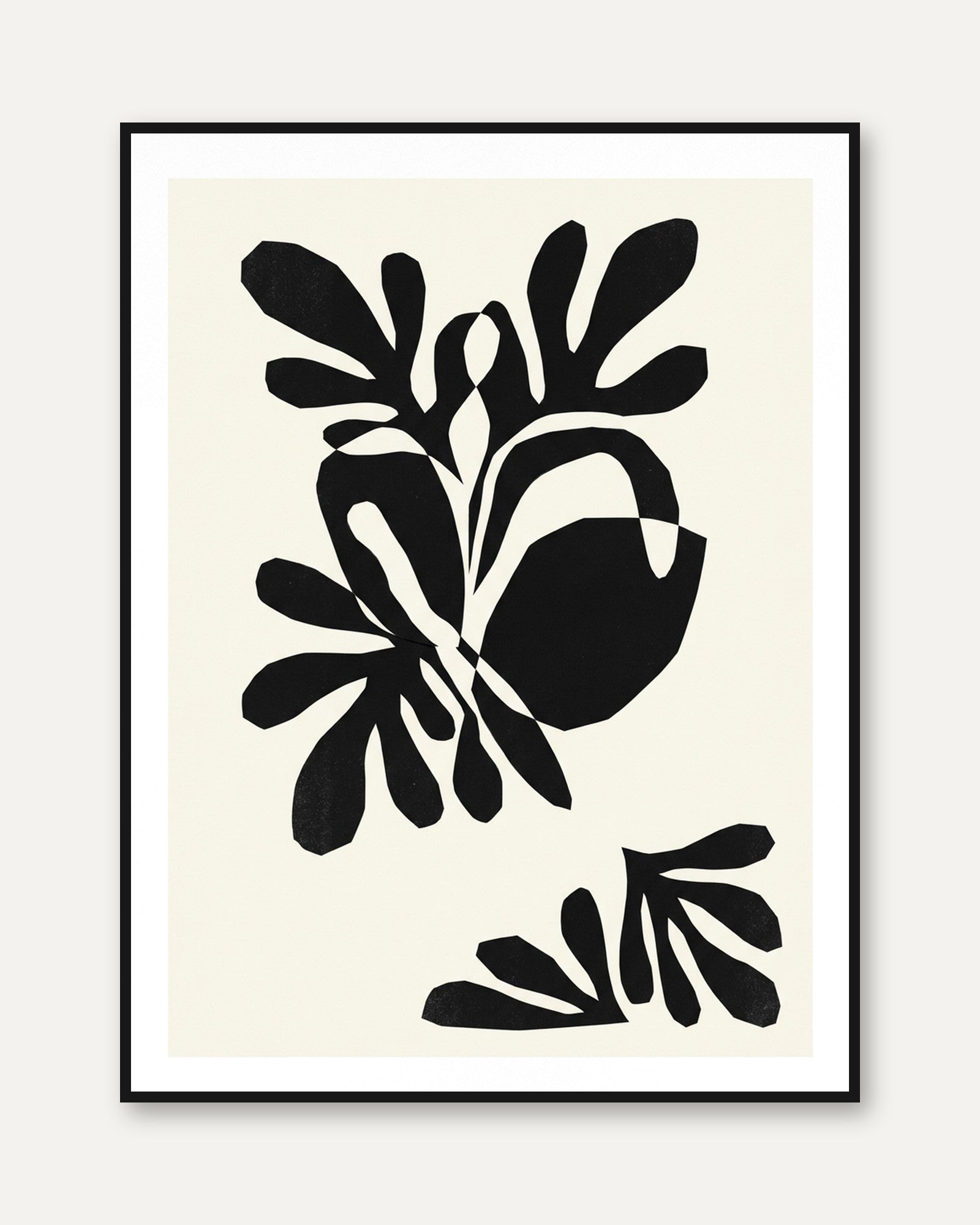 Abstract Botanical Cutout: Matisse Style Black and Cream Wall Art - framed