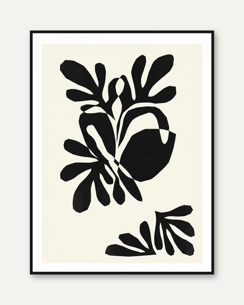 Abstract Botanical Cutout: Matisse Style Black and Cream Wall Art - framed