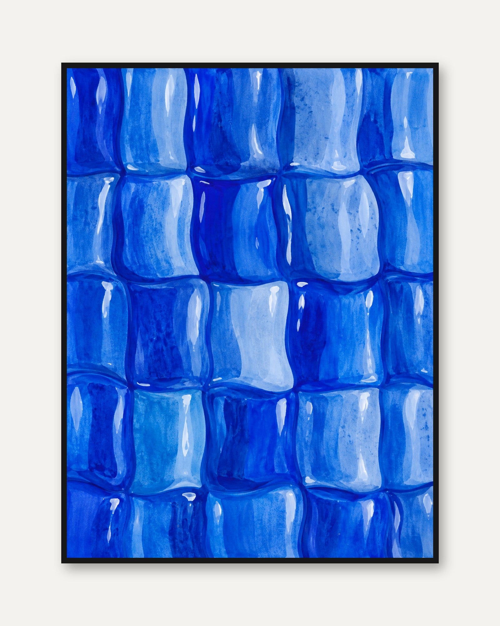 Blue Tile Wall Art – Abstract Geometric Print - framed