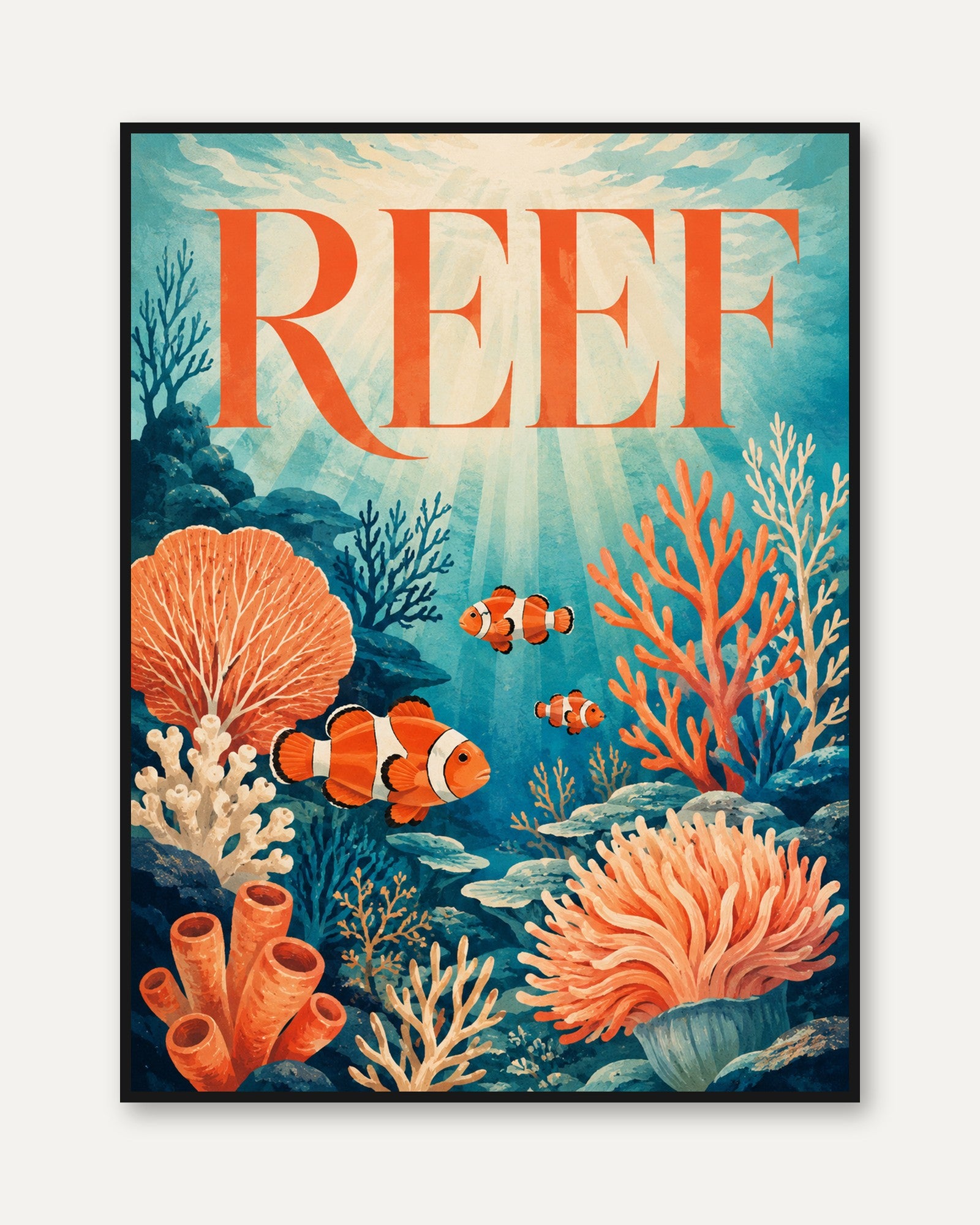 Coral Reef Wall Art – Ocean Typography Print - framed