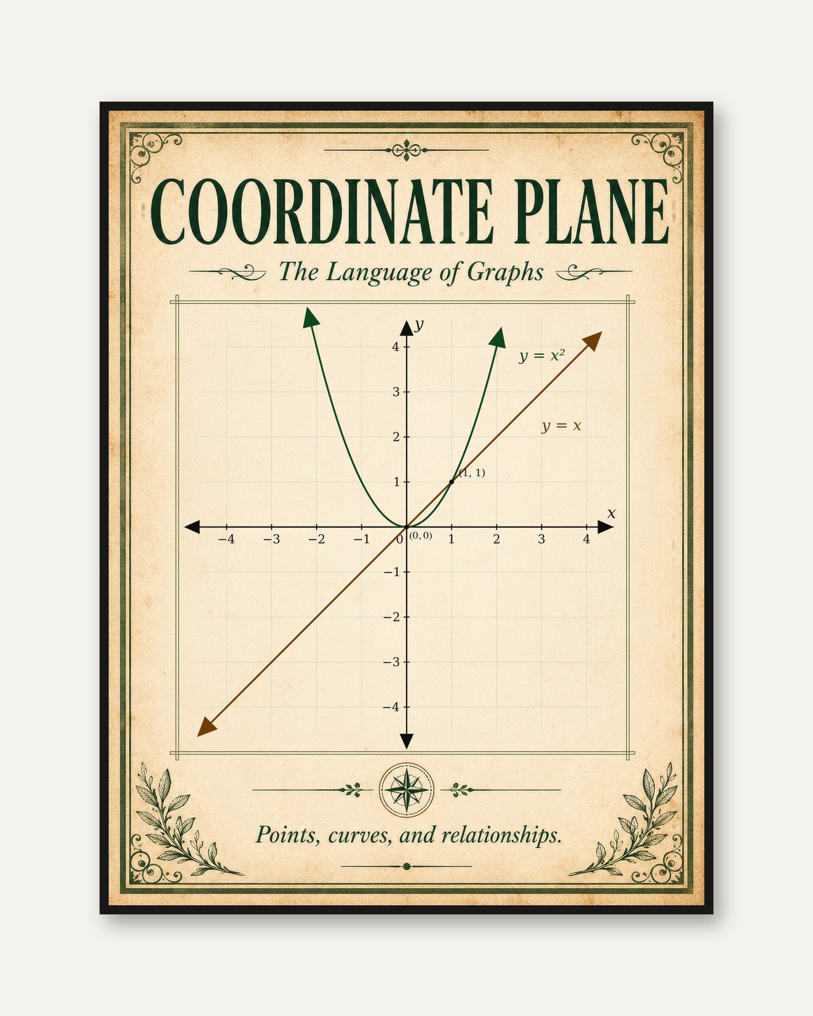 Vintage Math Coordinate Plane Print - framed