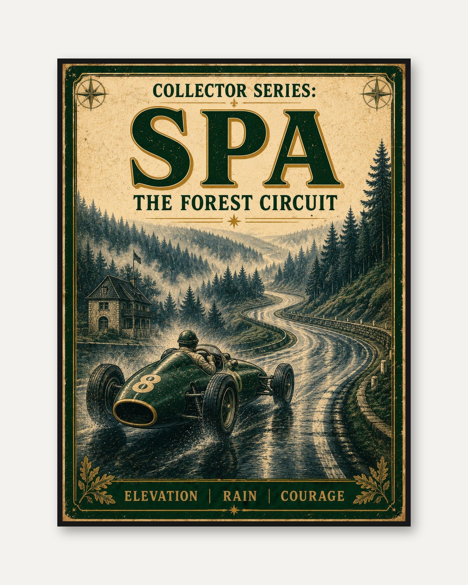 Spa Racing Circuit Vintage Poster — Classic Formula 1 Grand Prix - framed