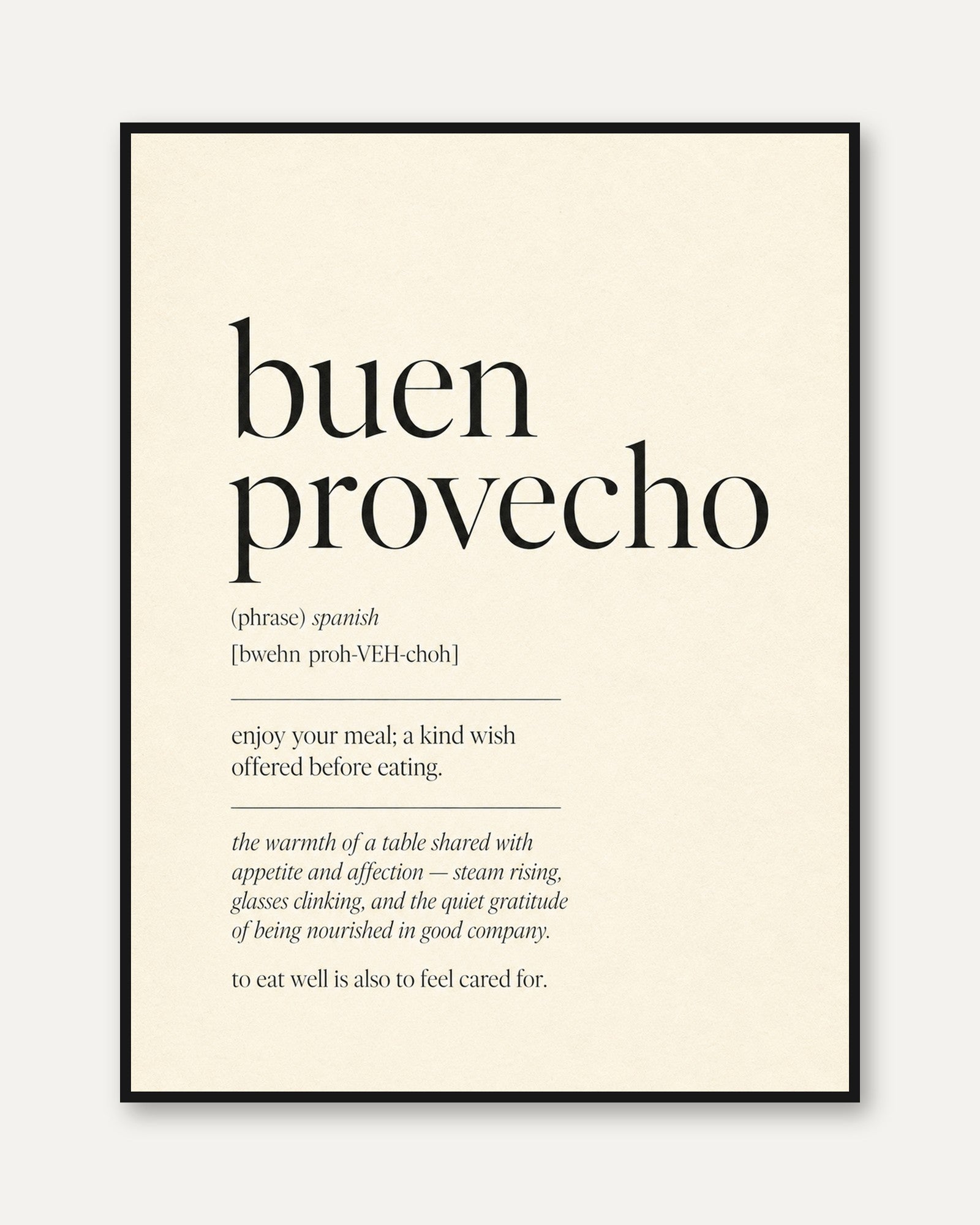 Buen Provecho Typography Print - framed