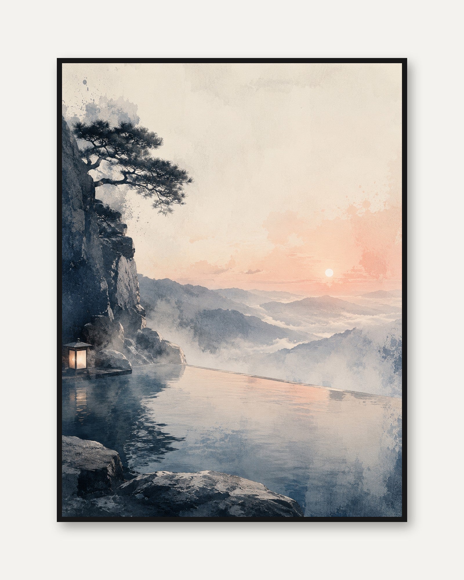 Japanese Landscape Print – Mountain Lake Wall Art - framed