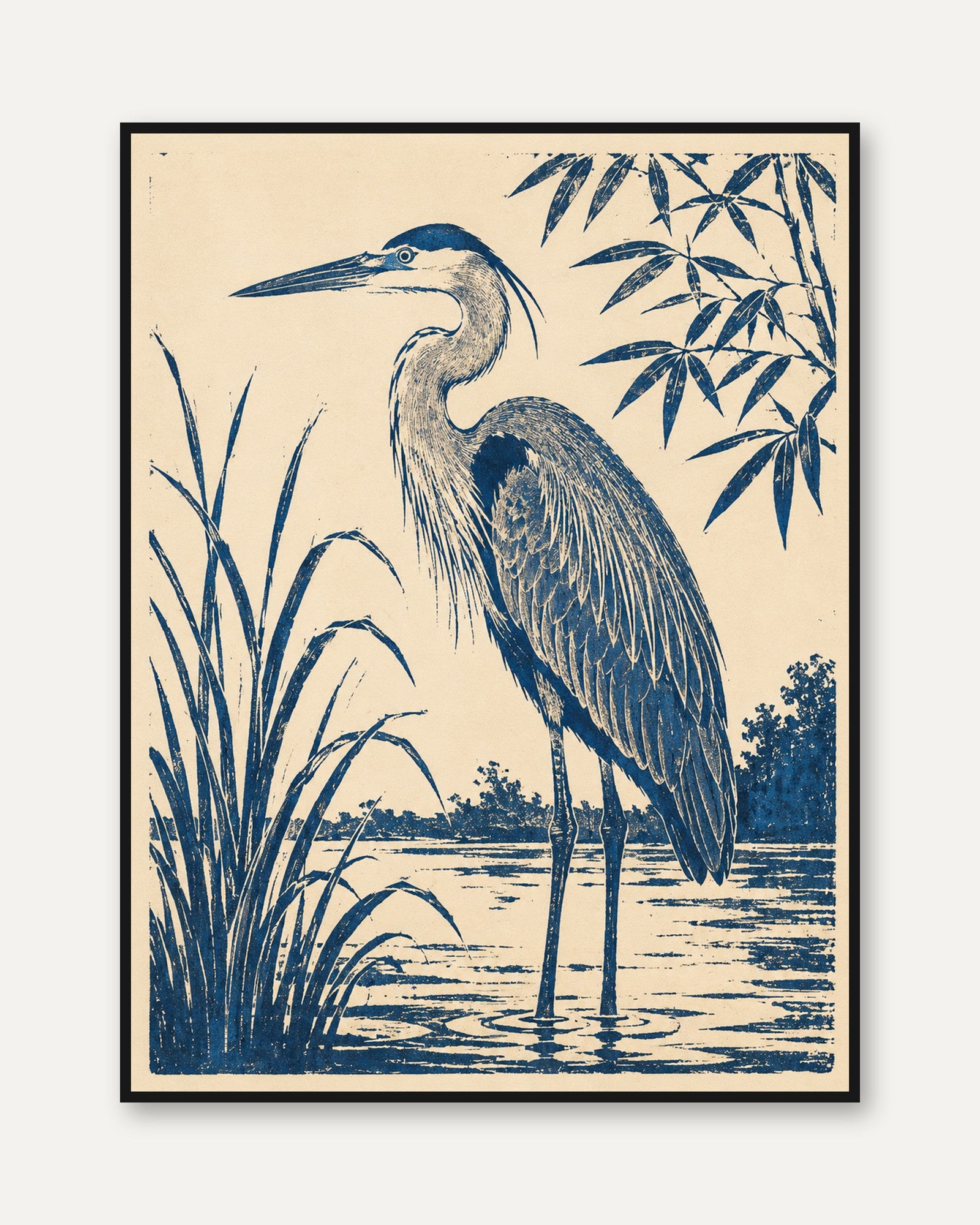 Heron Wall Art – Vintage Bird Print - framed
