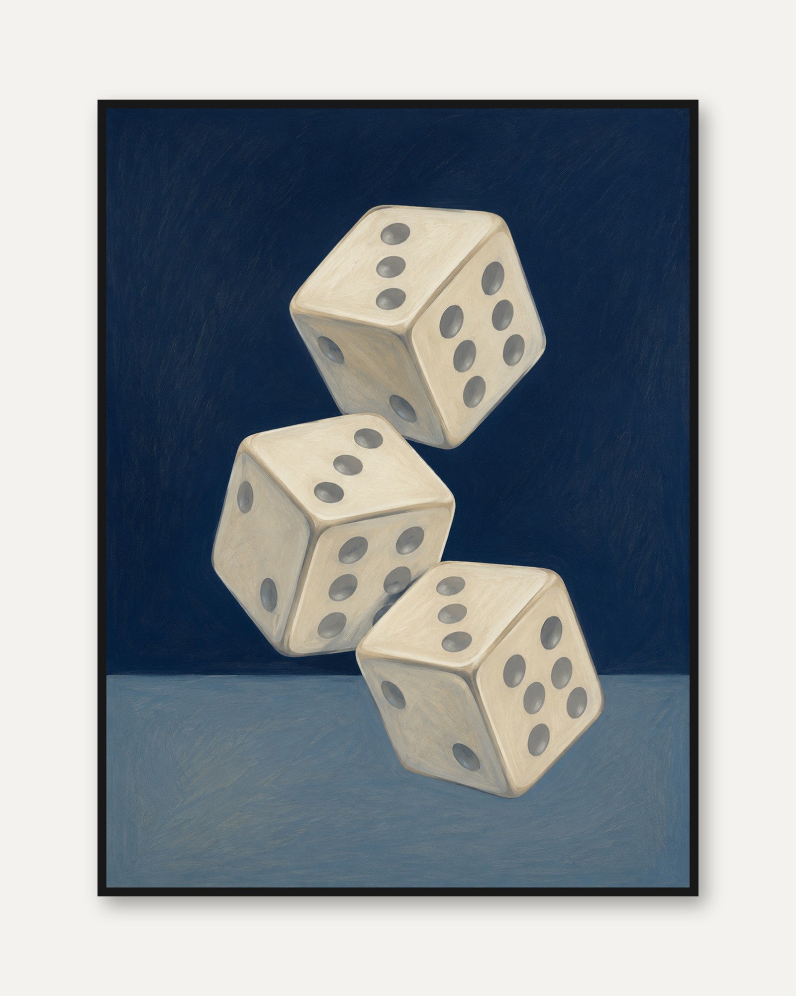 Vintage Dice Stack Wall Art: Minimalist Blue Game Room Print - framed