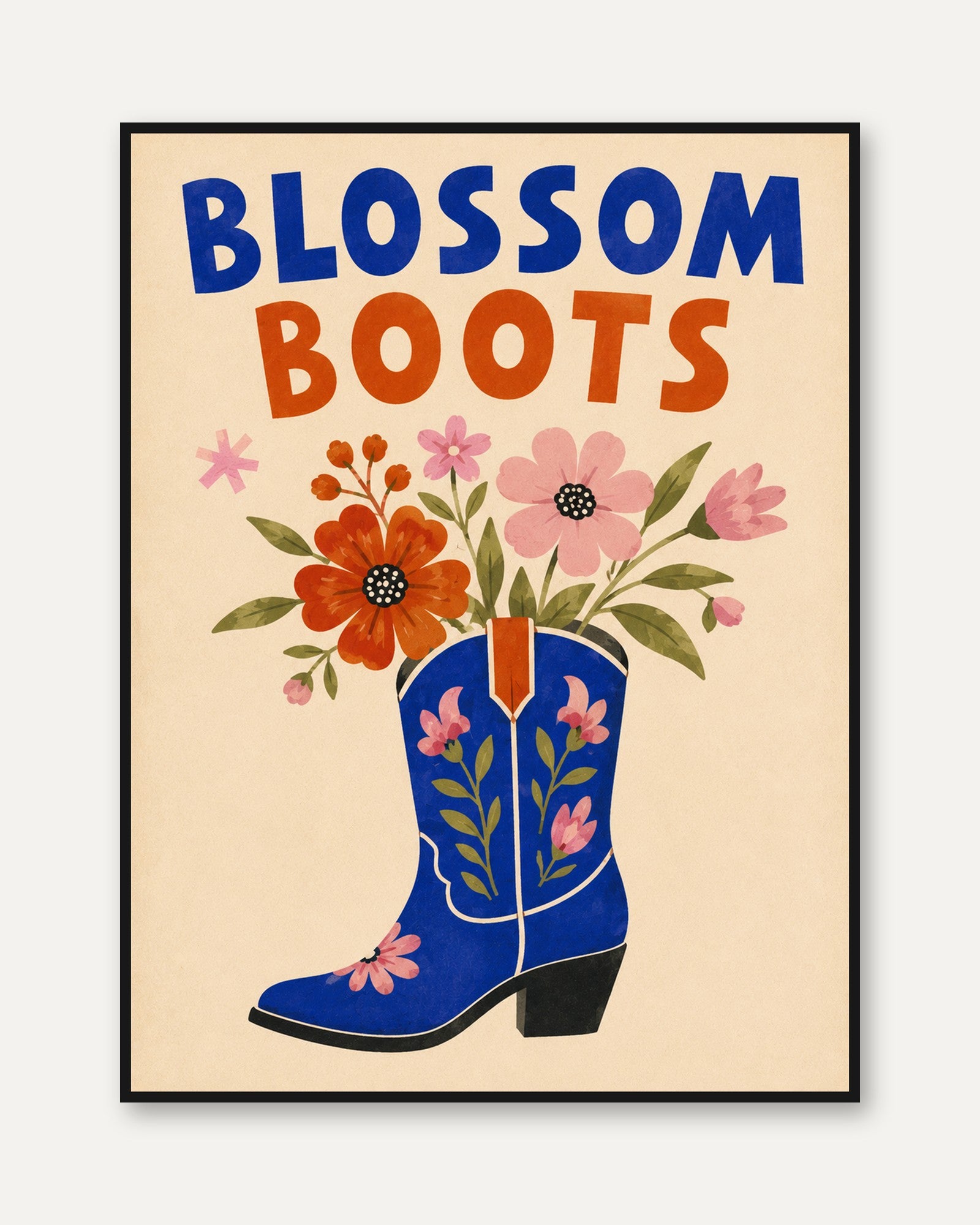 Cowboy Boot Wall Art – Blossom Boots Print - framed