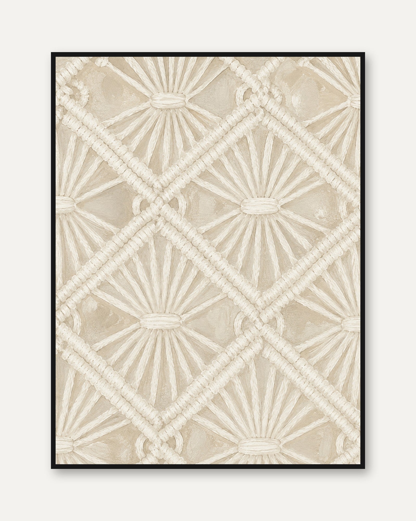 Macrame Pattern Wall Art: Neutral Boho Textile Design - framed