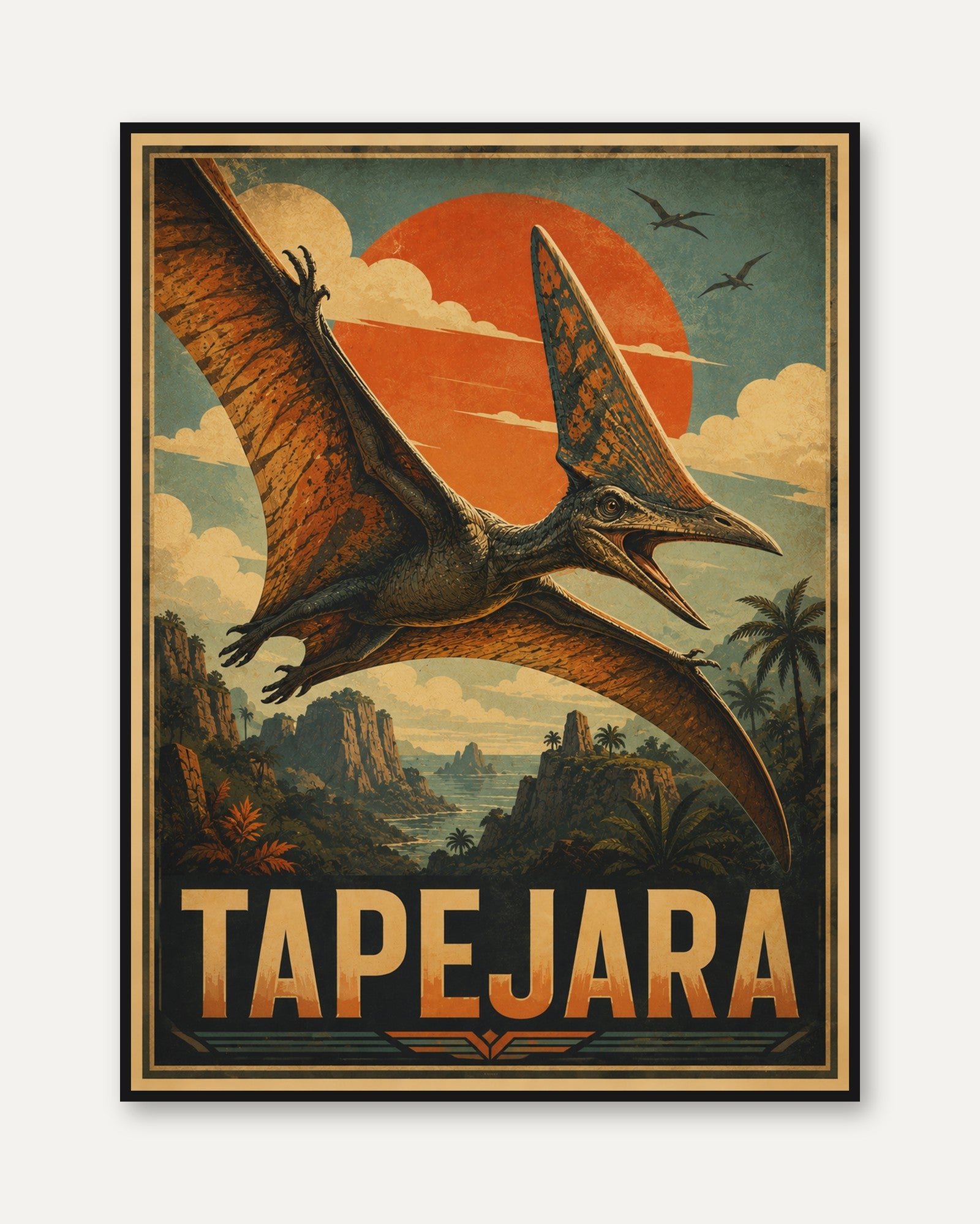 Tapejara Travel Poster: Retro Dinosaur Art - framed