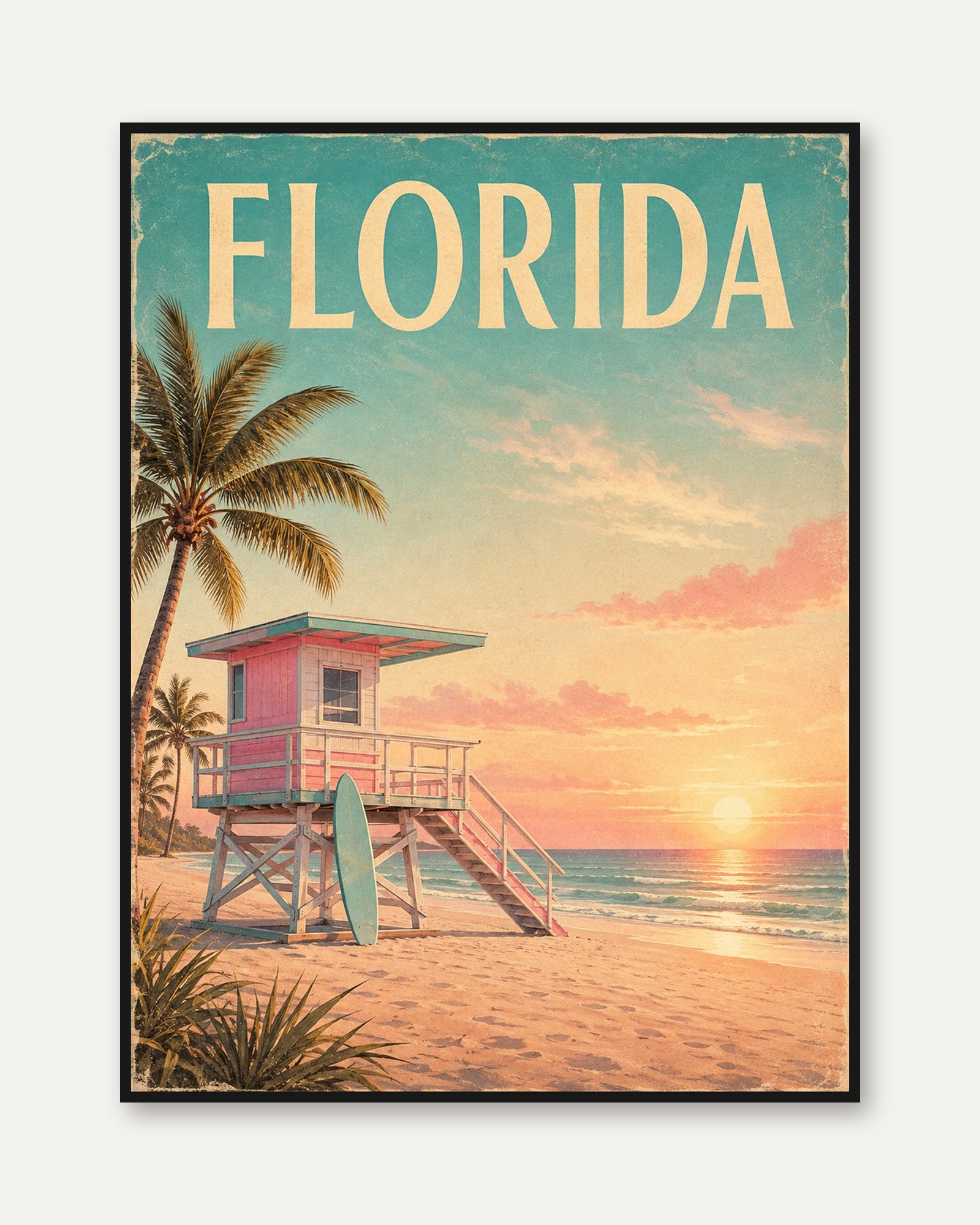 Florida Travel Poster – Vintage Beach Print - framed