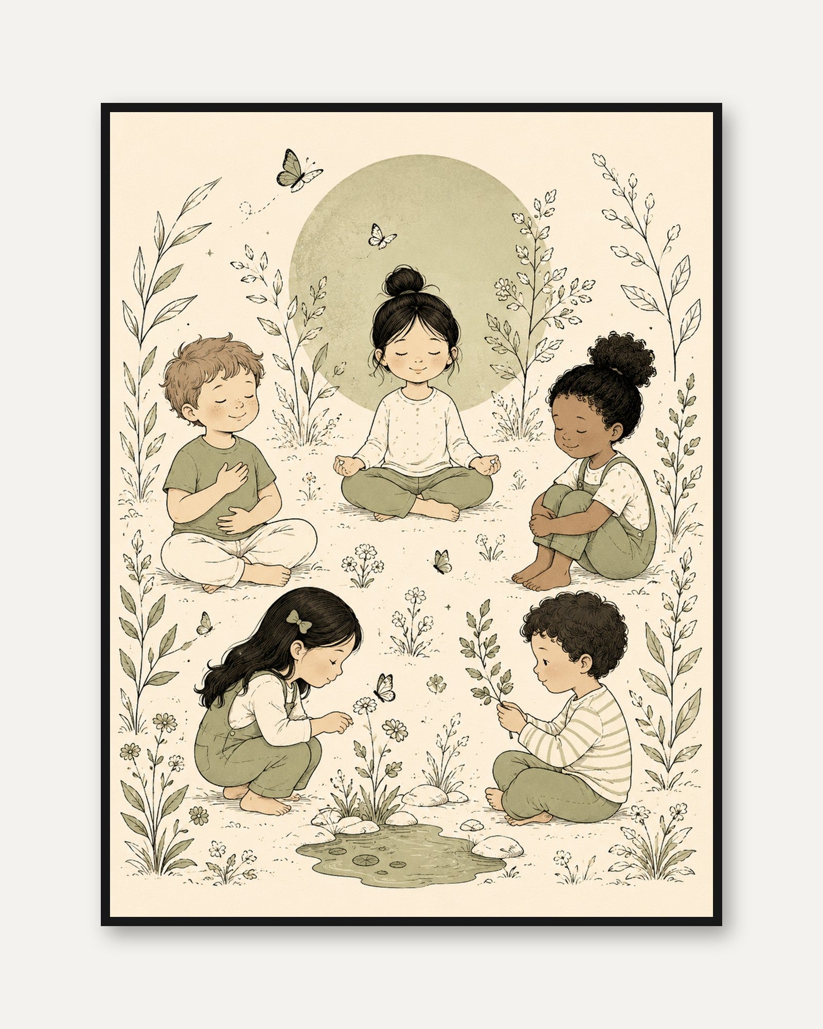Mindful Kids Wall Art – Meditation Nursery Print - framed