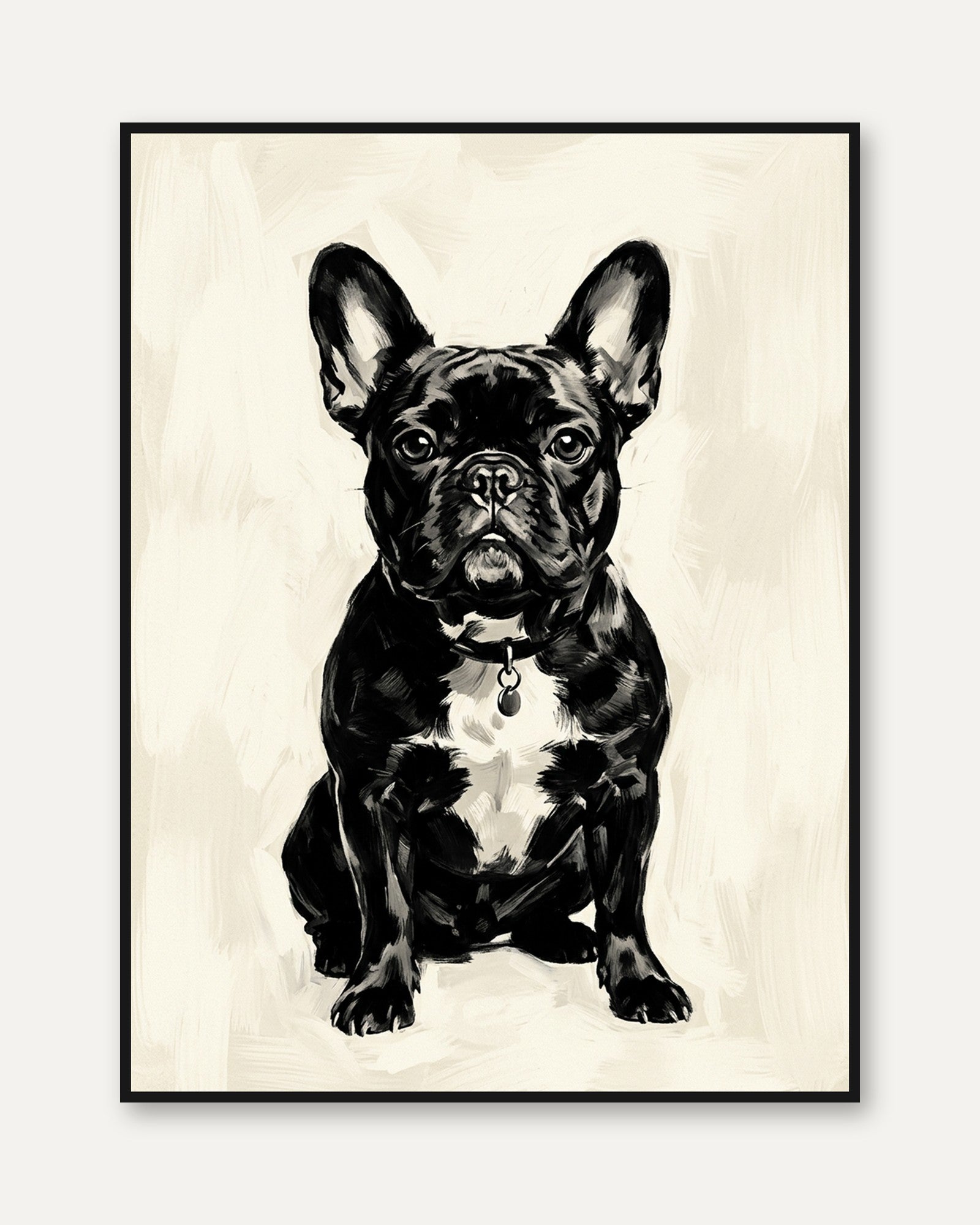 French Bulldog Portrait: Black and White Dog Art Print - framed