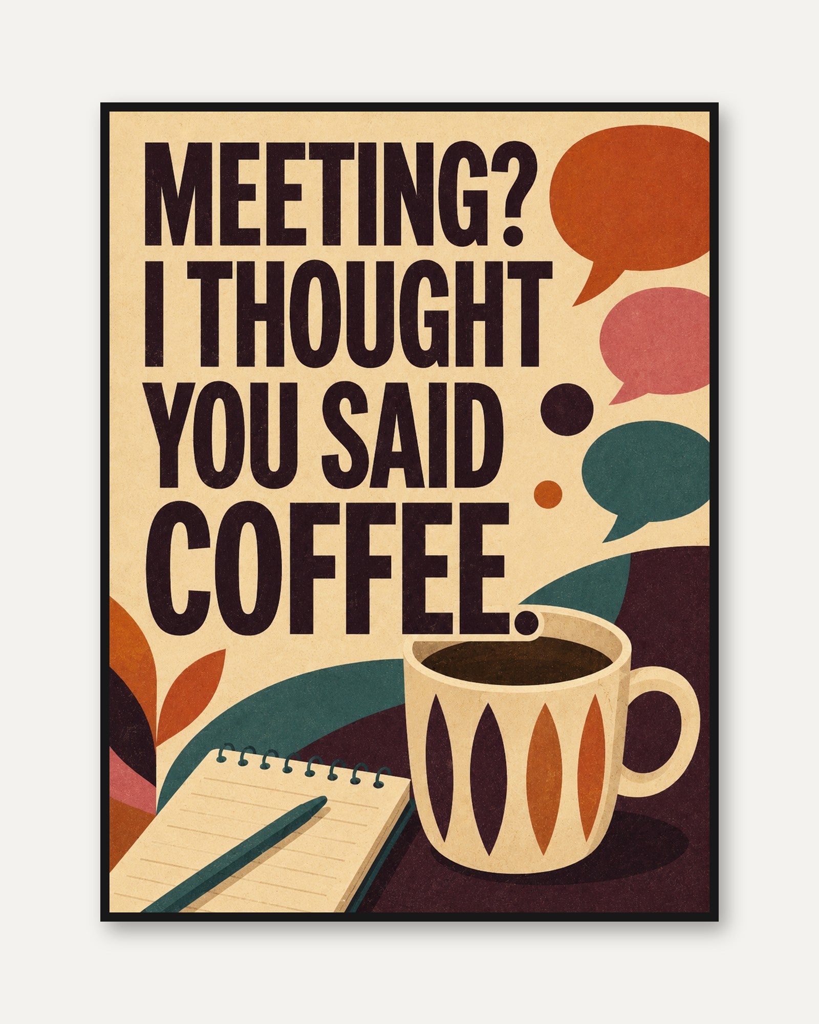 Retro Coffee Print: Mid-Century Modern Humor - framed