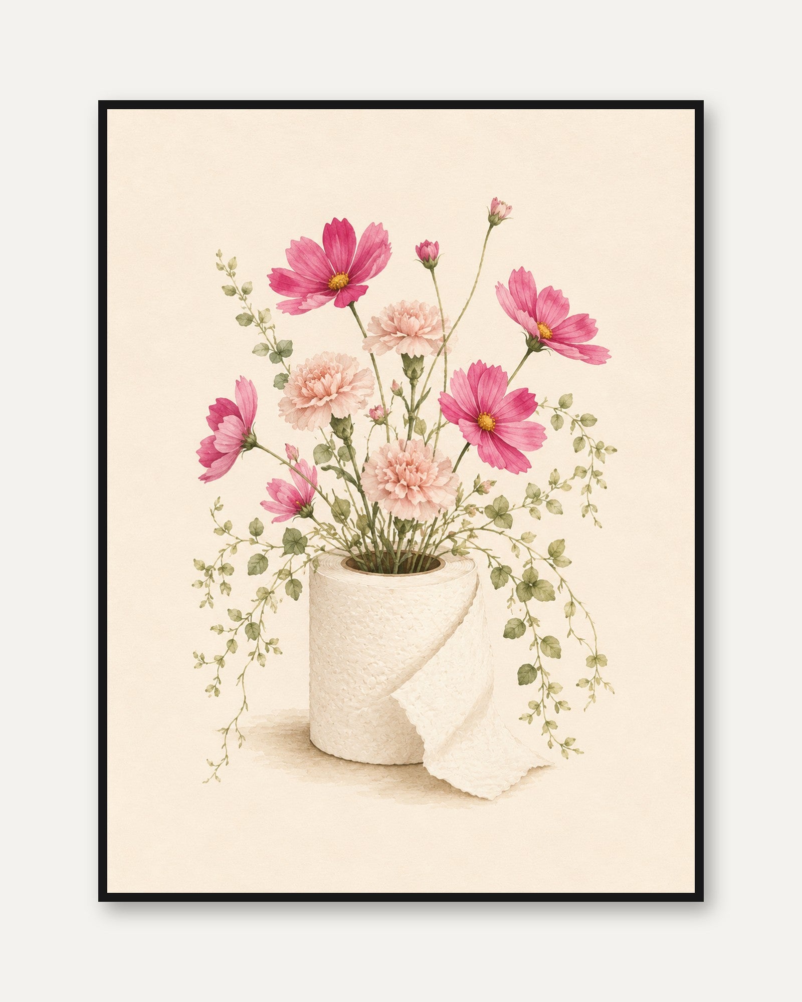 Funny Bathroom Flower Wall Art - framed
