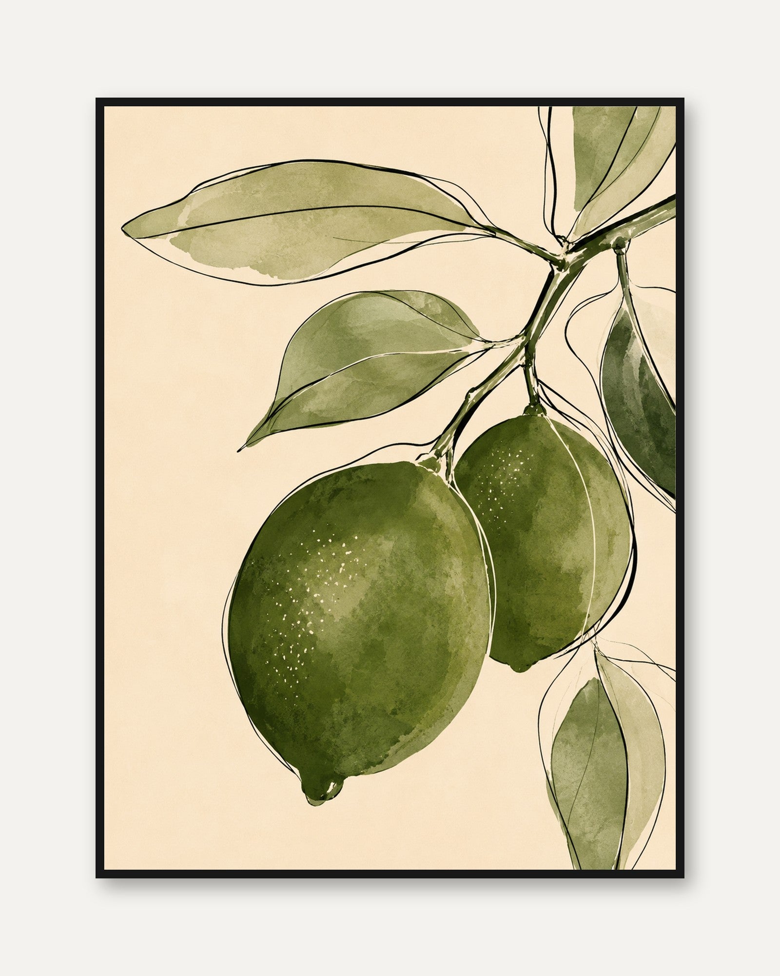 Lemon Botanical Print – Green Fruit Wall Art - framed