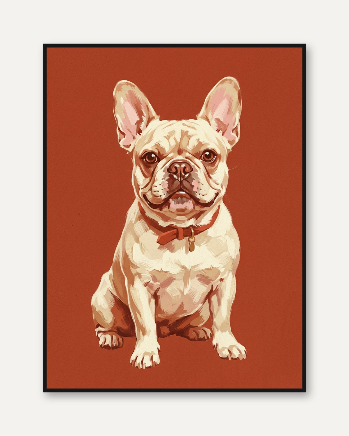 French Bulldog Portrait: Cream Dog on Terracotta Wall Art - framed
