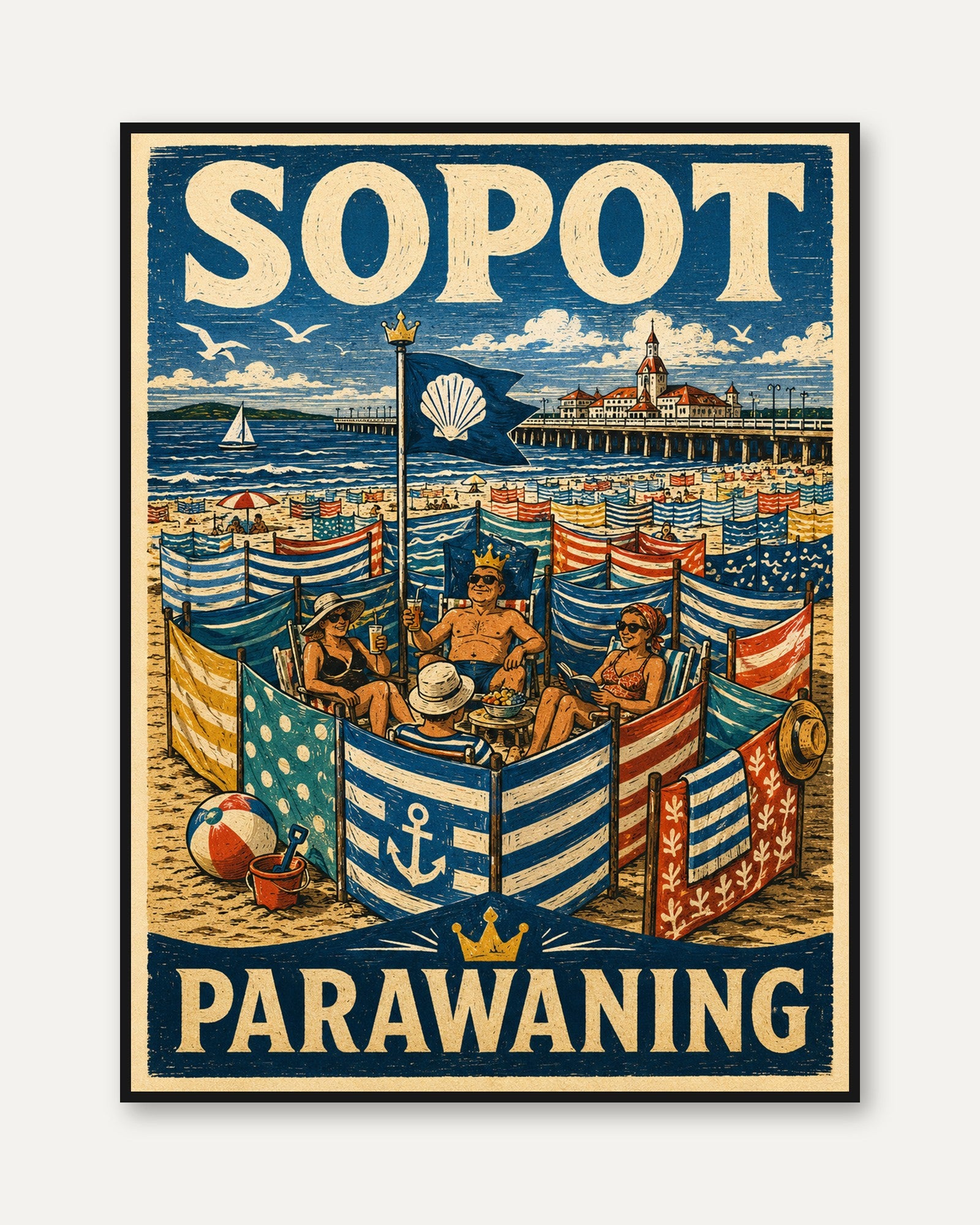 Sopot Travel Poster – Vintage Beach Print - framed