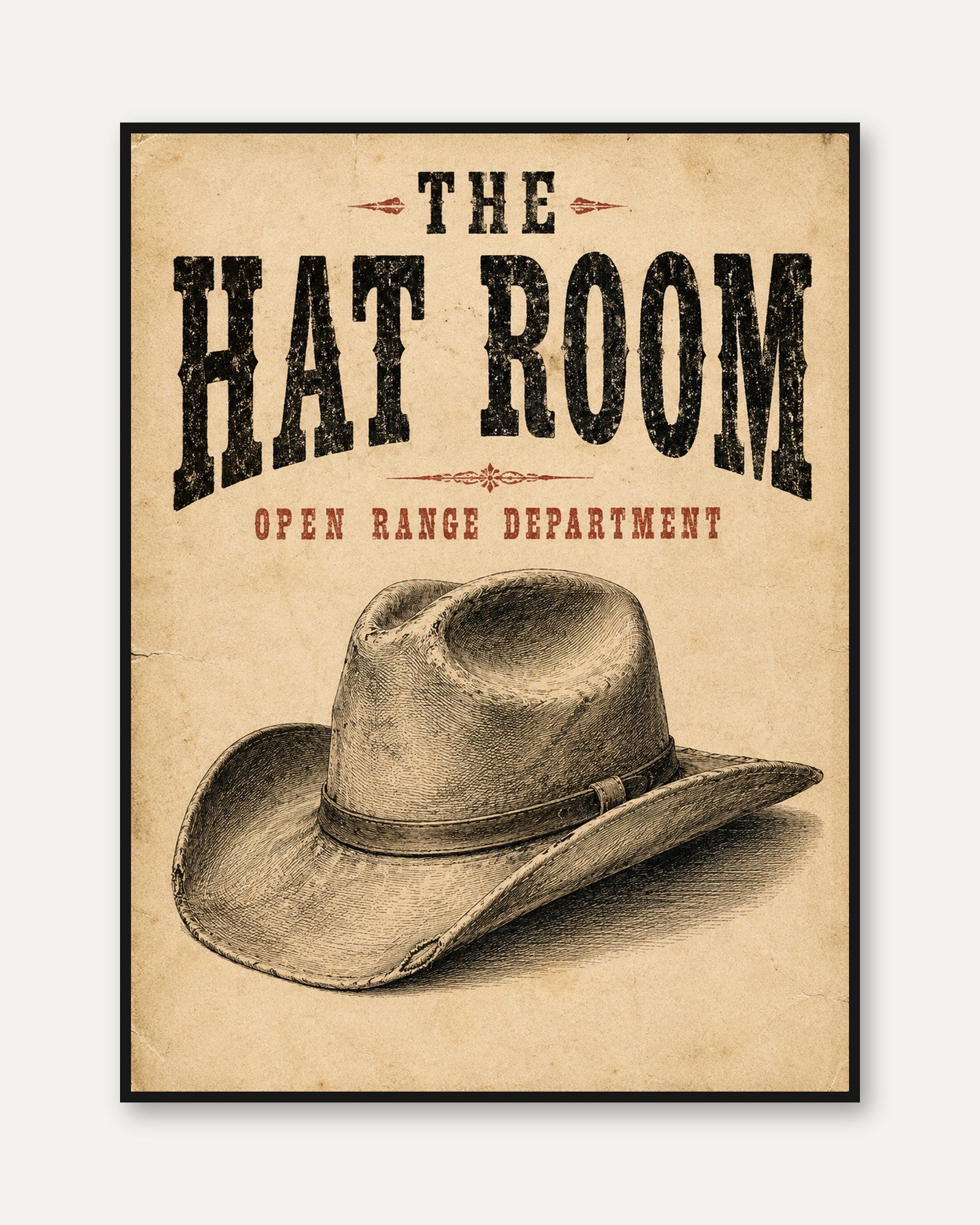 Western Hat Room Sign – Vintage Cowboy Poster - framed