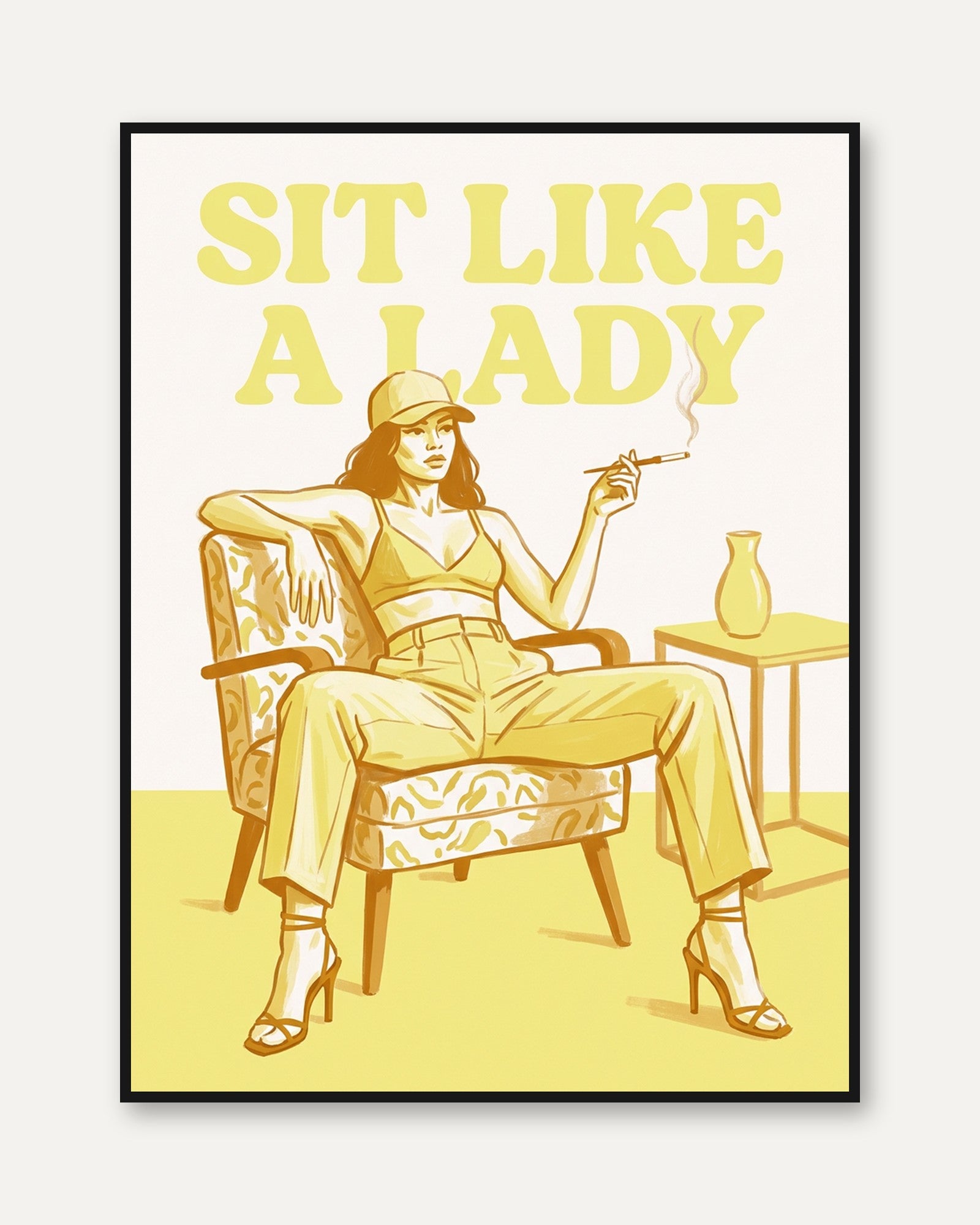 Sit Like a Lady Retro Wall Art: Vintage Yellow Fashion Poster - framed