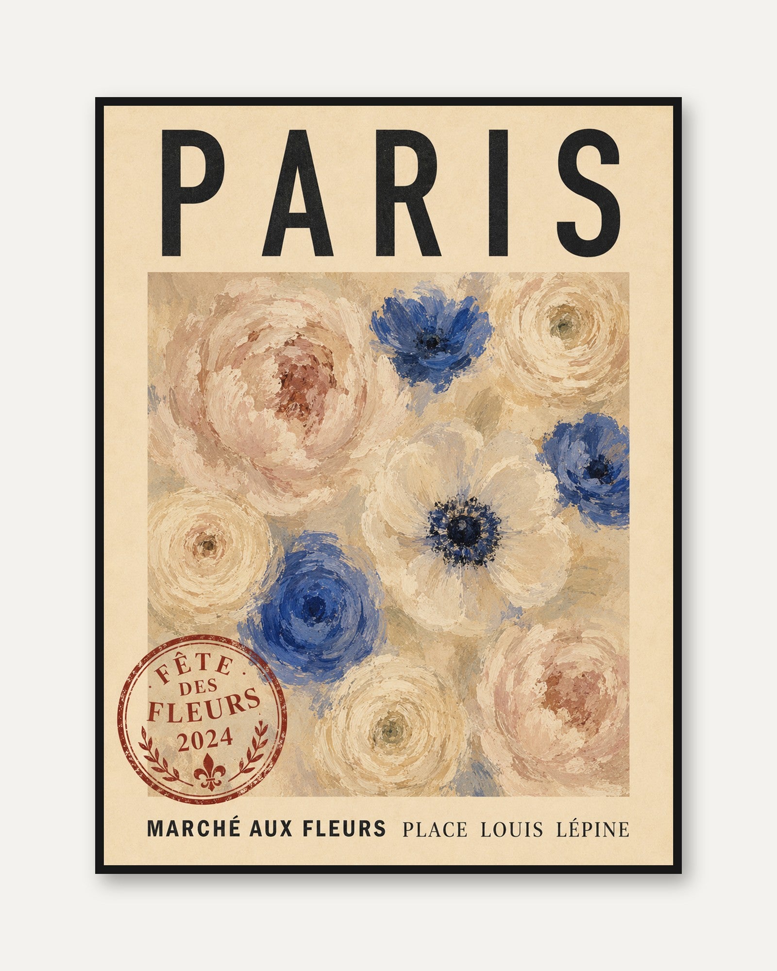 Paris Flower Market Poster: Vintage French Floral Wall Art - framed