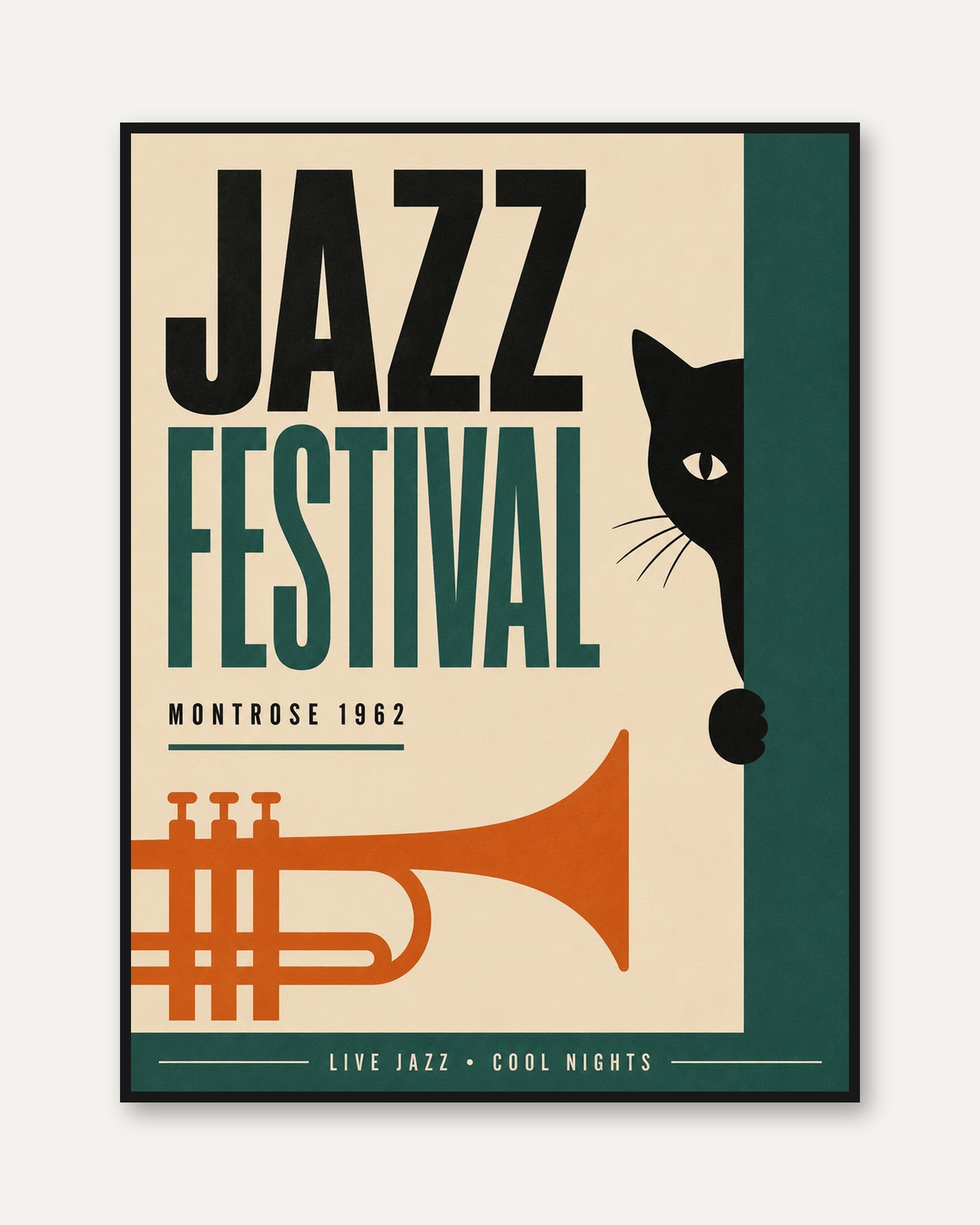 Jazz Festival Cat Poster: Retro 1962 Montrose Music Art Print - framed