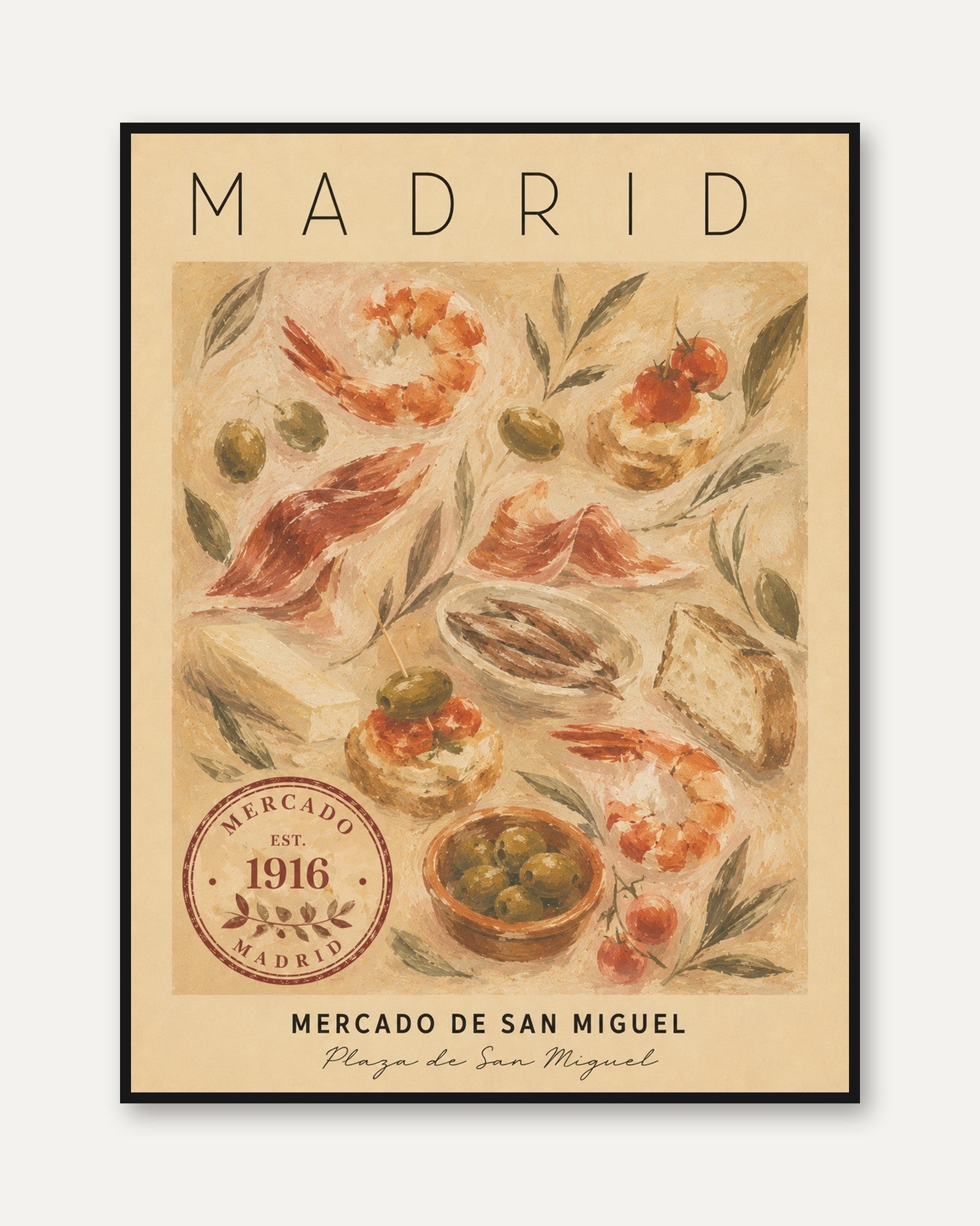 Spanish Food Poster – Madrid Travel Print - framed