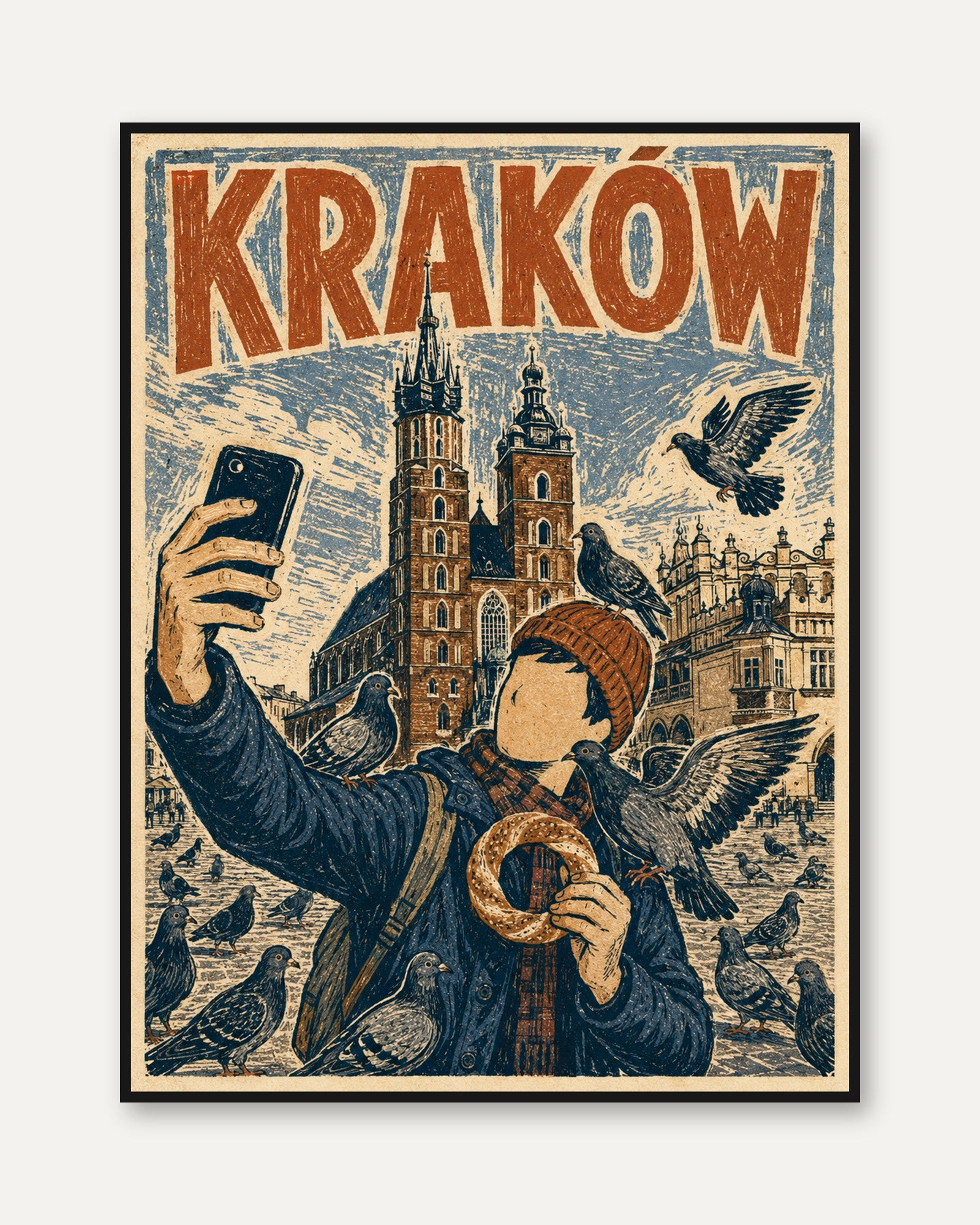 Krakow Travel Poster – Vintage Poland Print - framed