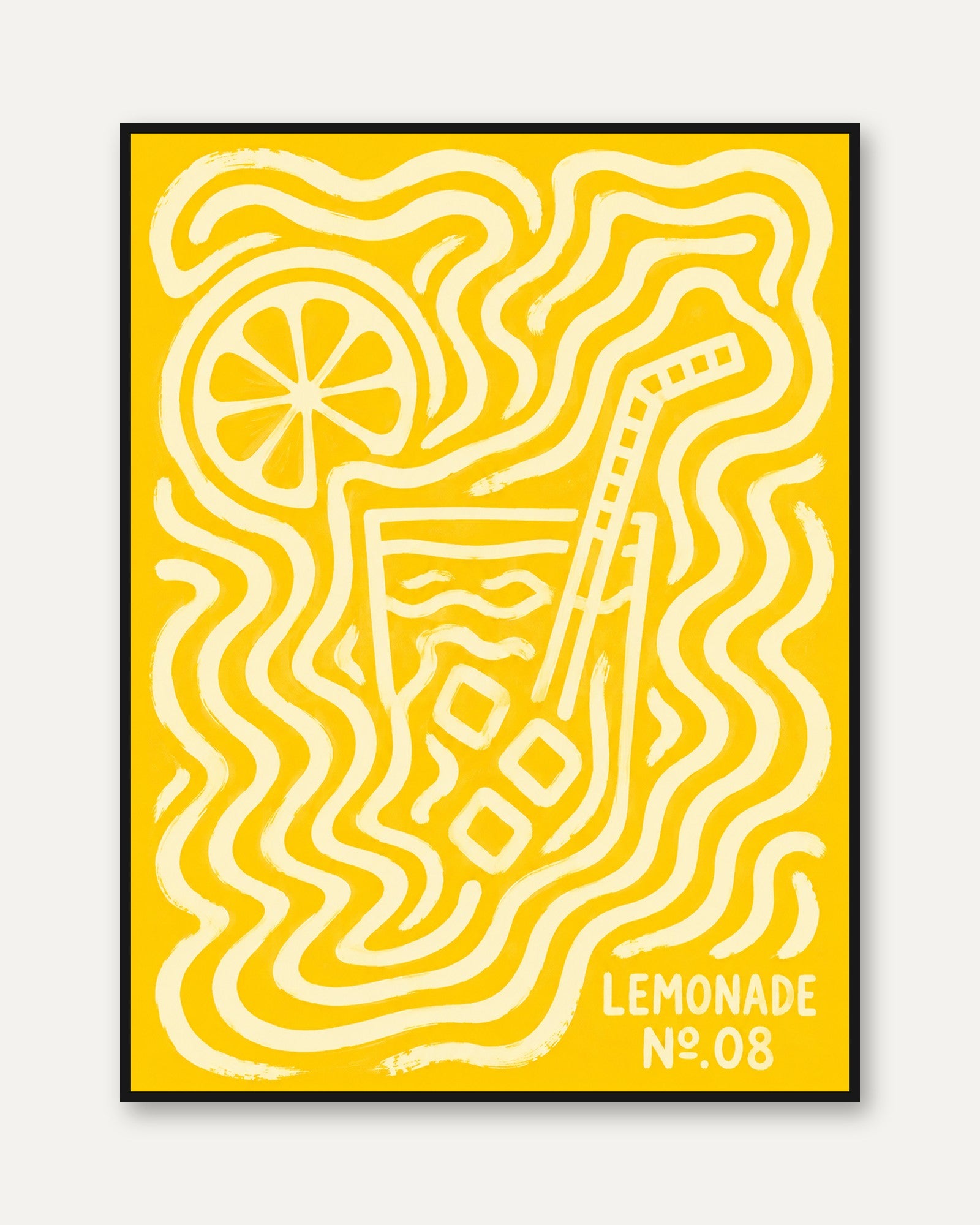 Retro Lemonade Poster: Yellow Psychedelic Line Art Print - framed