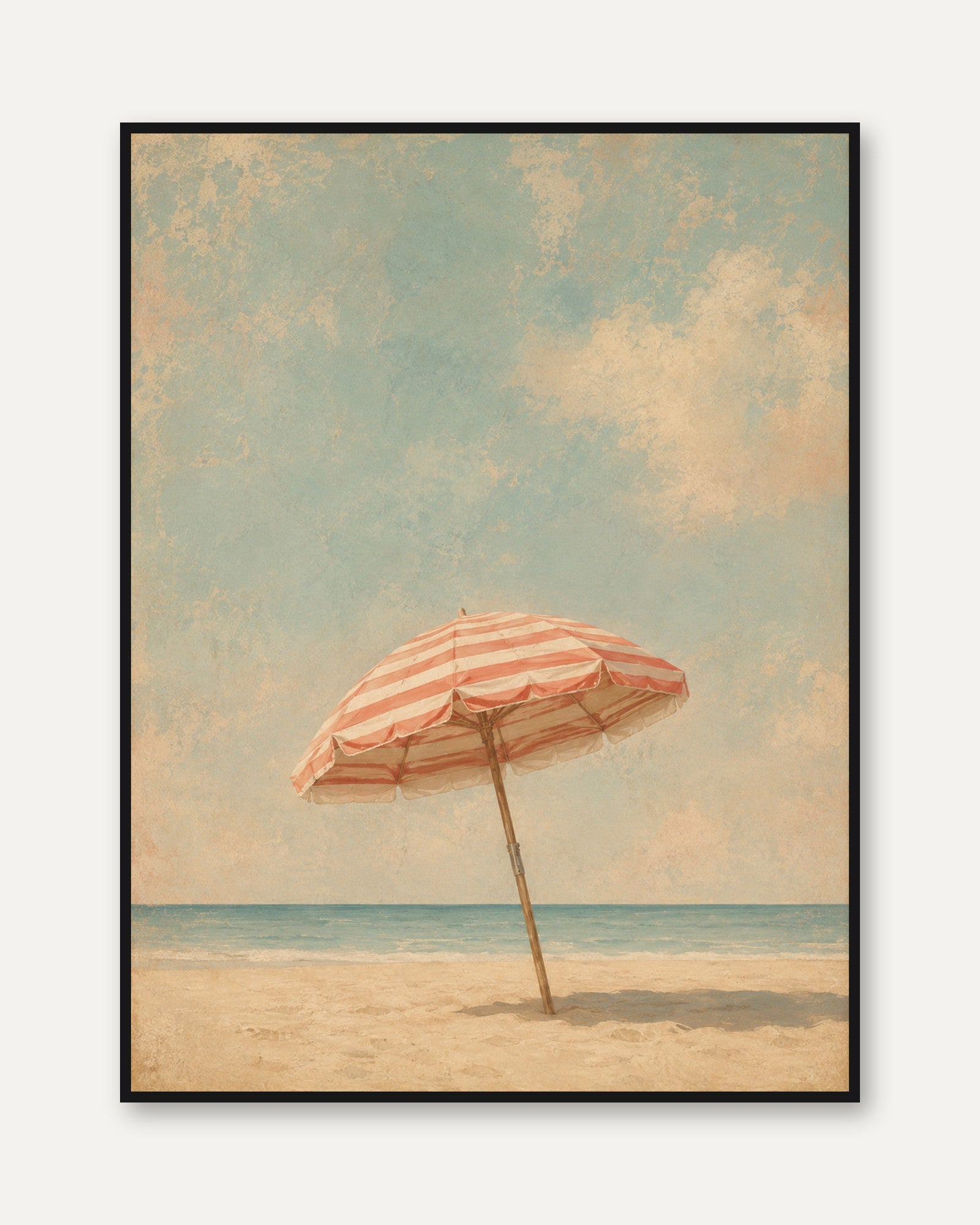 Beach Umbrella Wall Art – Coastal Print - framed