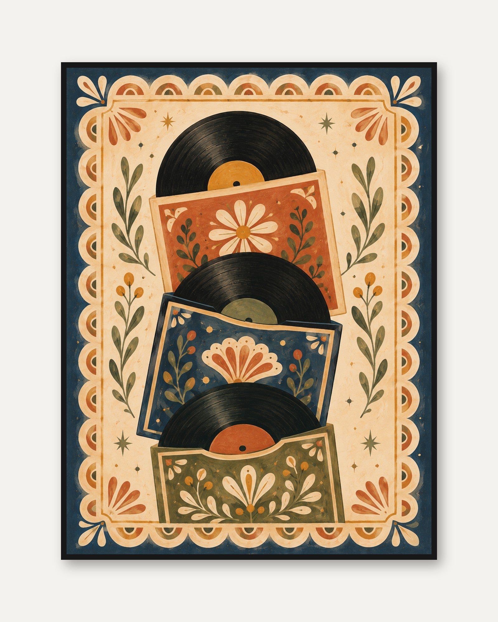 Folk Art Vinyl Record Print - framed