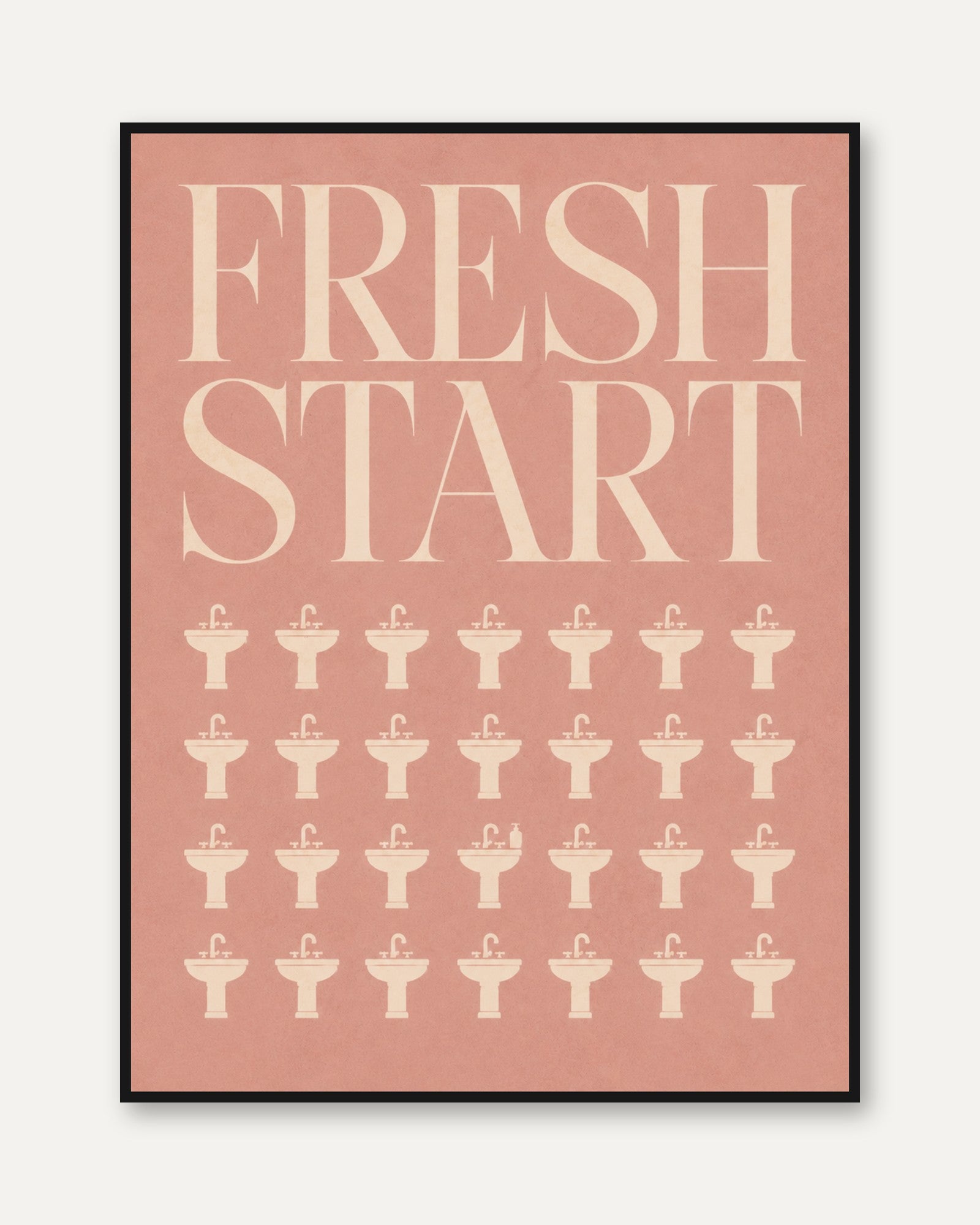Fresh Start Bathroom Typography Print: Pink Minimalist Wall Art - framed