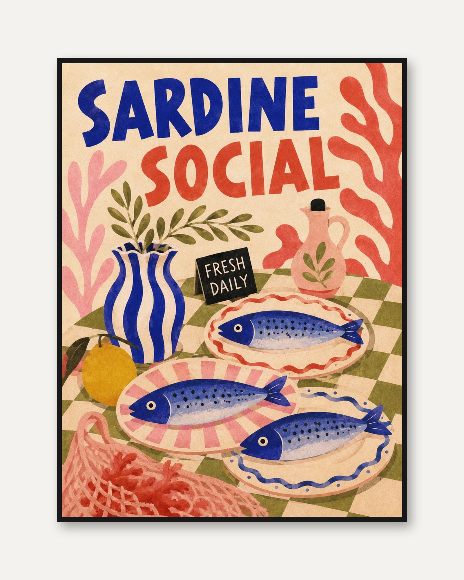 Kitchen Wall Art – Retro Fish Poster - framed
