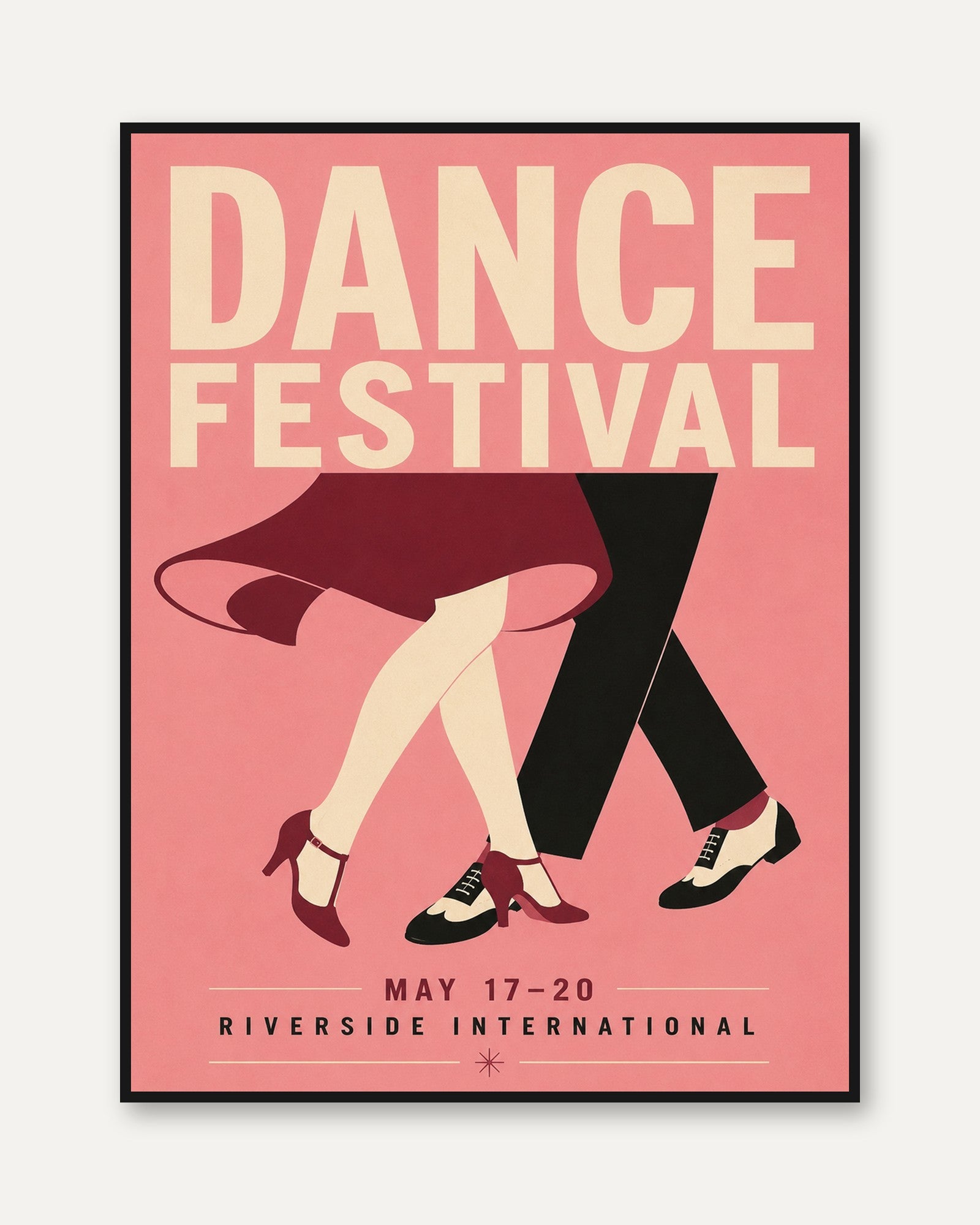 Dance Festival Poster: Retro Mid-Century Pink Art Print - framed