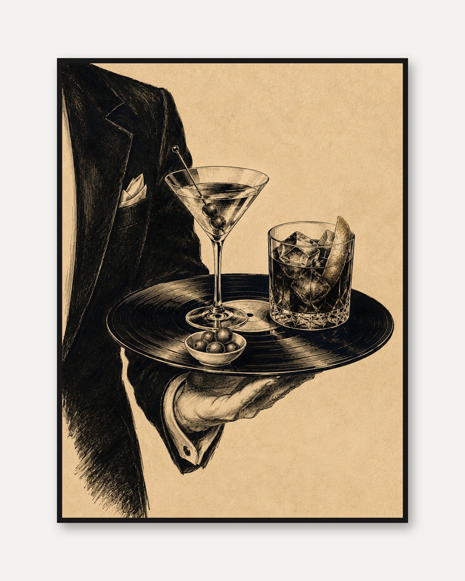 Cocktail Wall Art – Vintage Bar Decor - framed