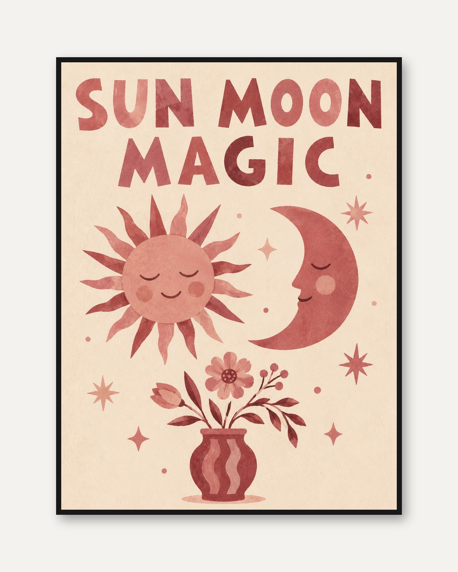 Sun Moon Magic Print: Vintage Celestial Boho Wall Art - framed
