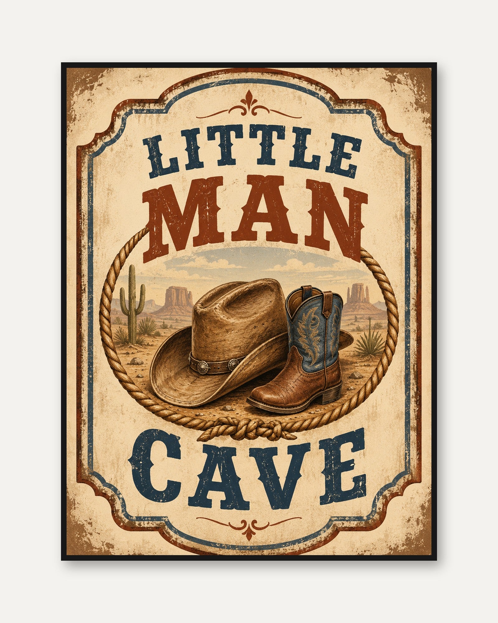 Western Nursery Wall Art – Little Man Cave Print - framed