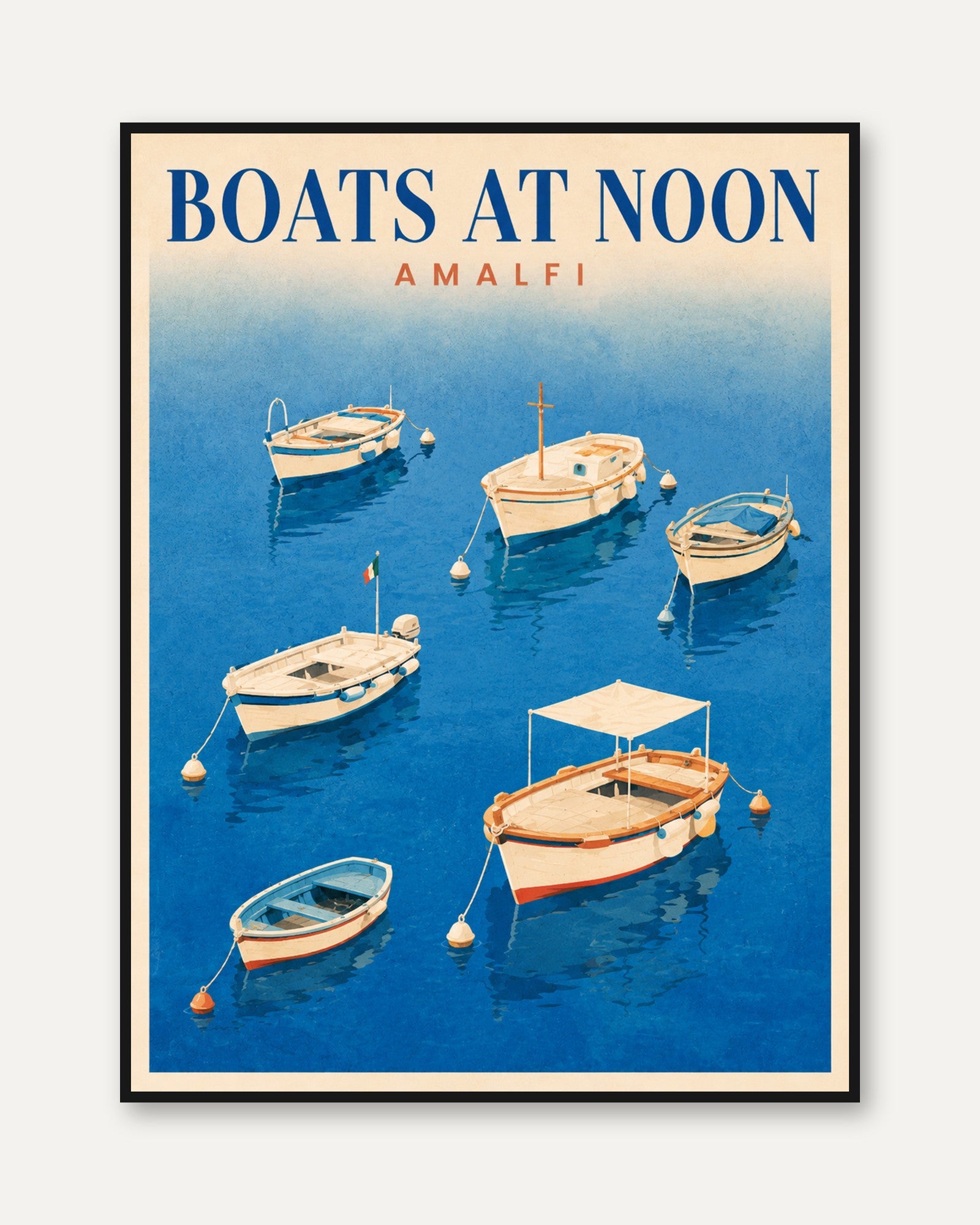 Amalfi Travel Poster – Boats at Noon Print - framed
